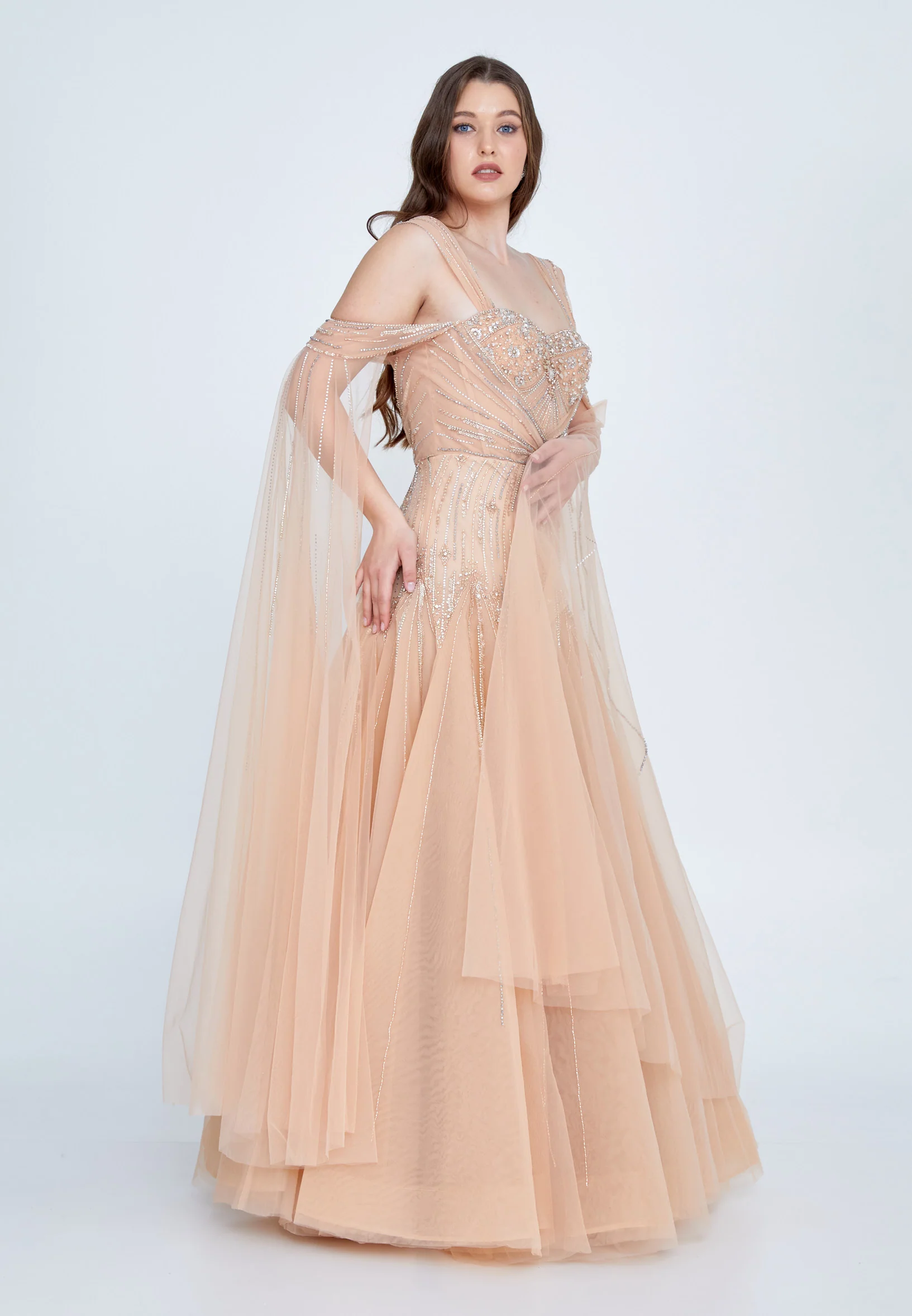 Off Shoulder Maxi Tulle A - Line Regular Prom Dress mti0705 - Image 3