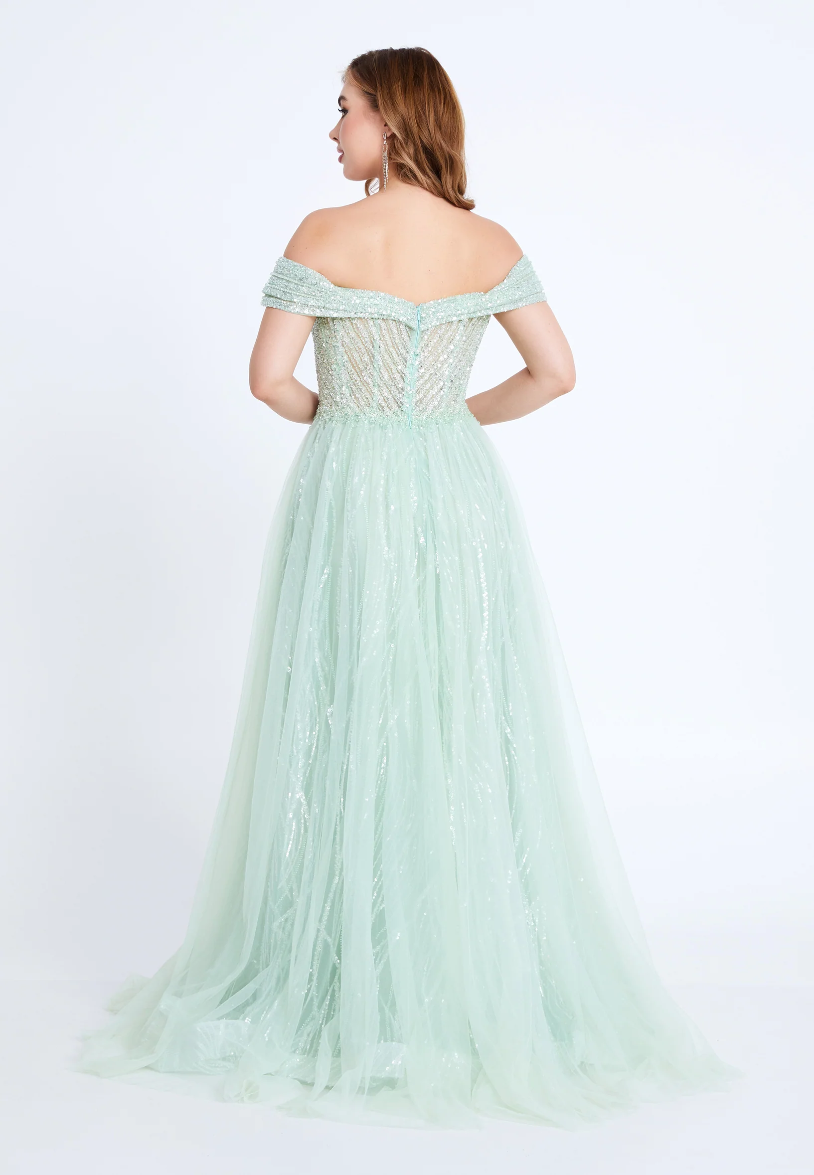 Off Shoulder Maxi Tulle A - Line Regular Prom Dress mti1040 - Image 2