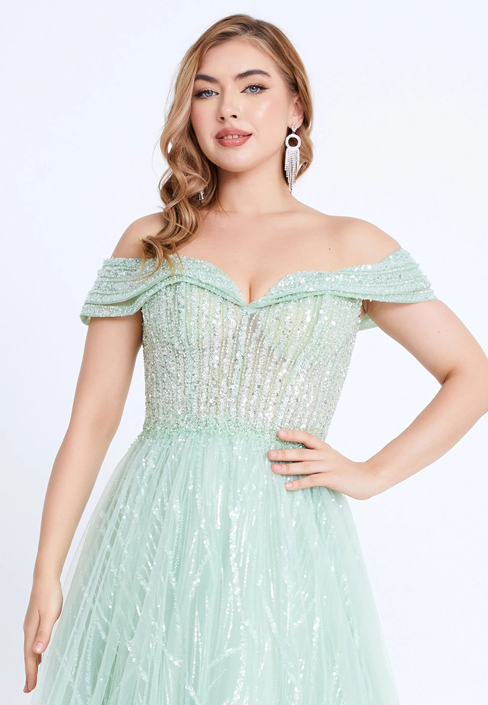 Off Shoulder Maxi Tulle A - Line Regular Prom Dress mti1040 - Image 4