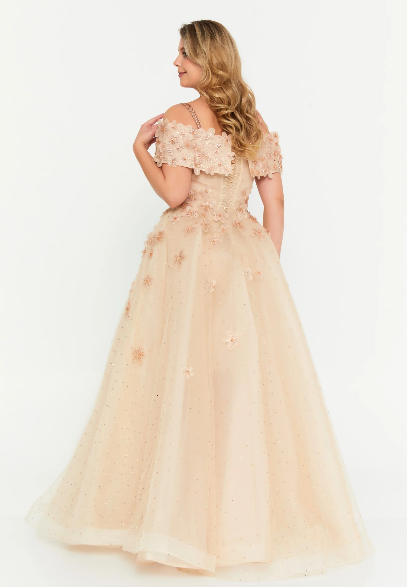 Off Shoulder Maxi Tulle A - Line Regular Prom Dress mtn88172 - Image 2