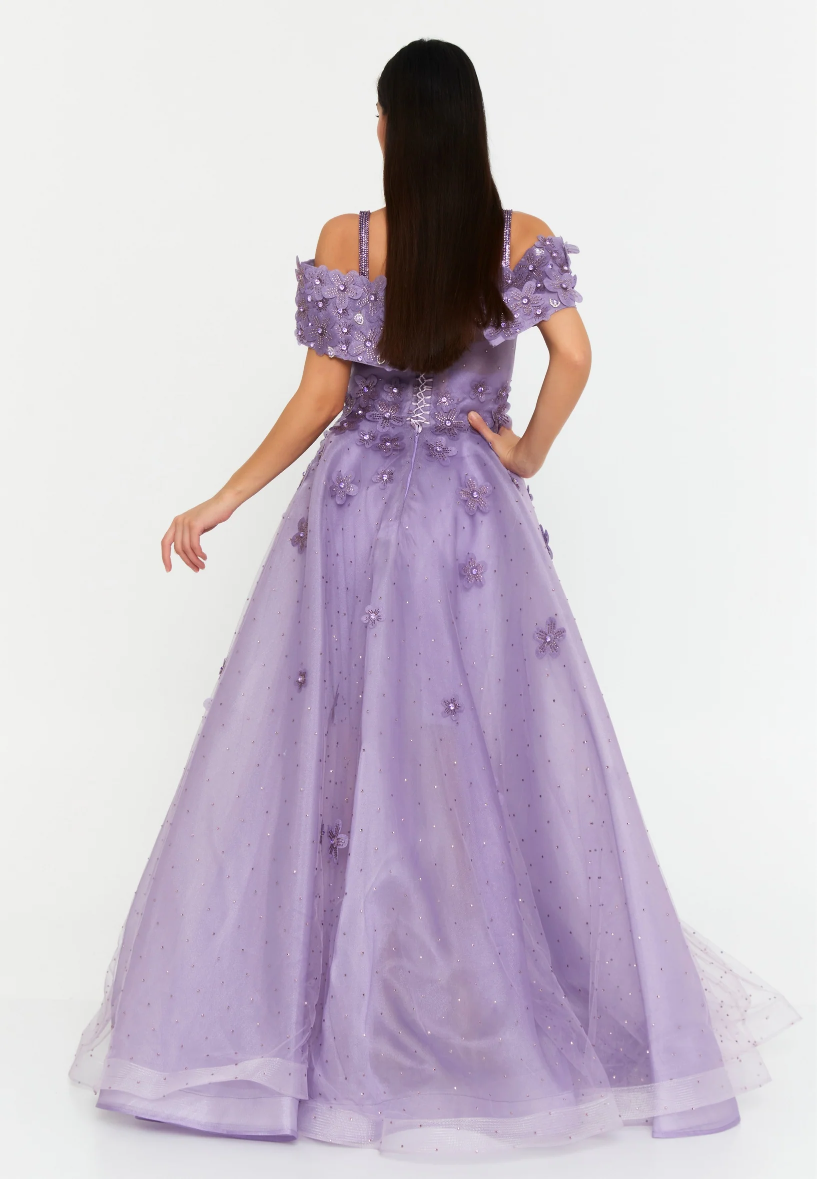 Off Shoulder Maxi Tulle A - Line Regular Prom Dress mtn88172 - Image 6