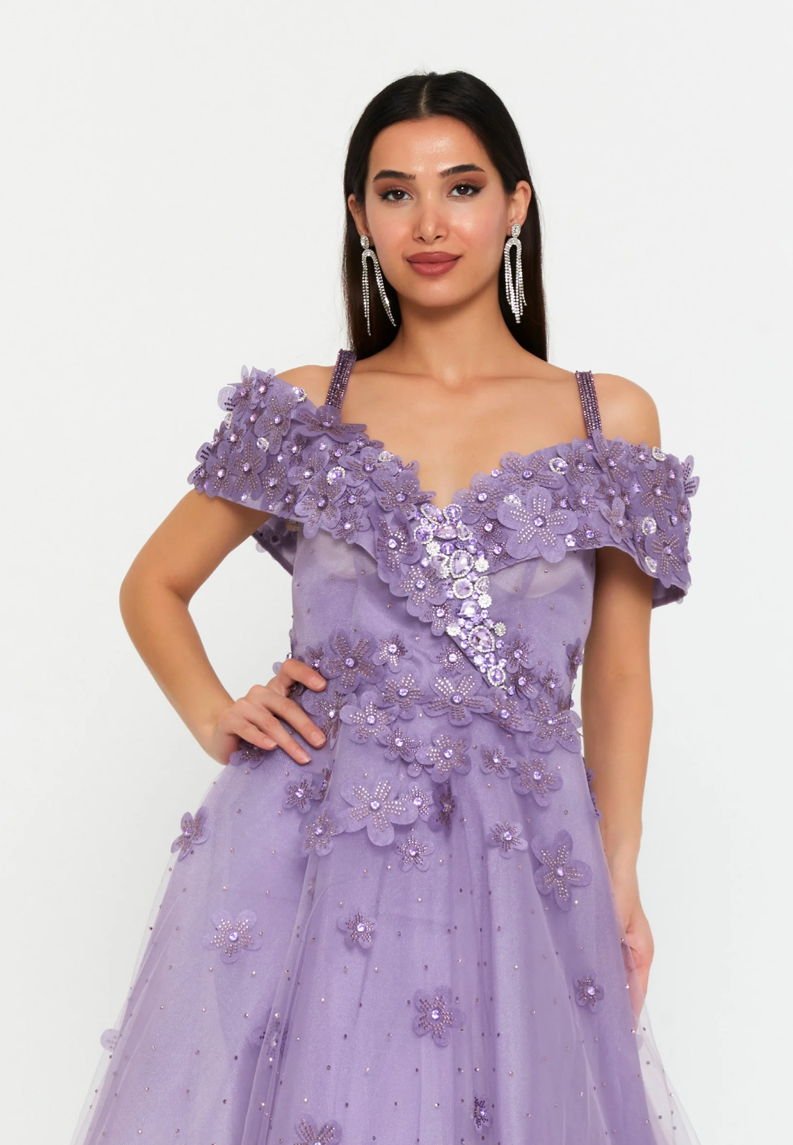 Off Shoulder Maxi Tulle A - Line Regular Prom Dress mtn88172 - Image 8