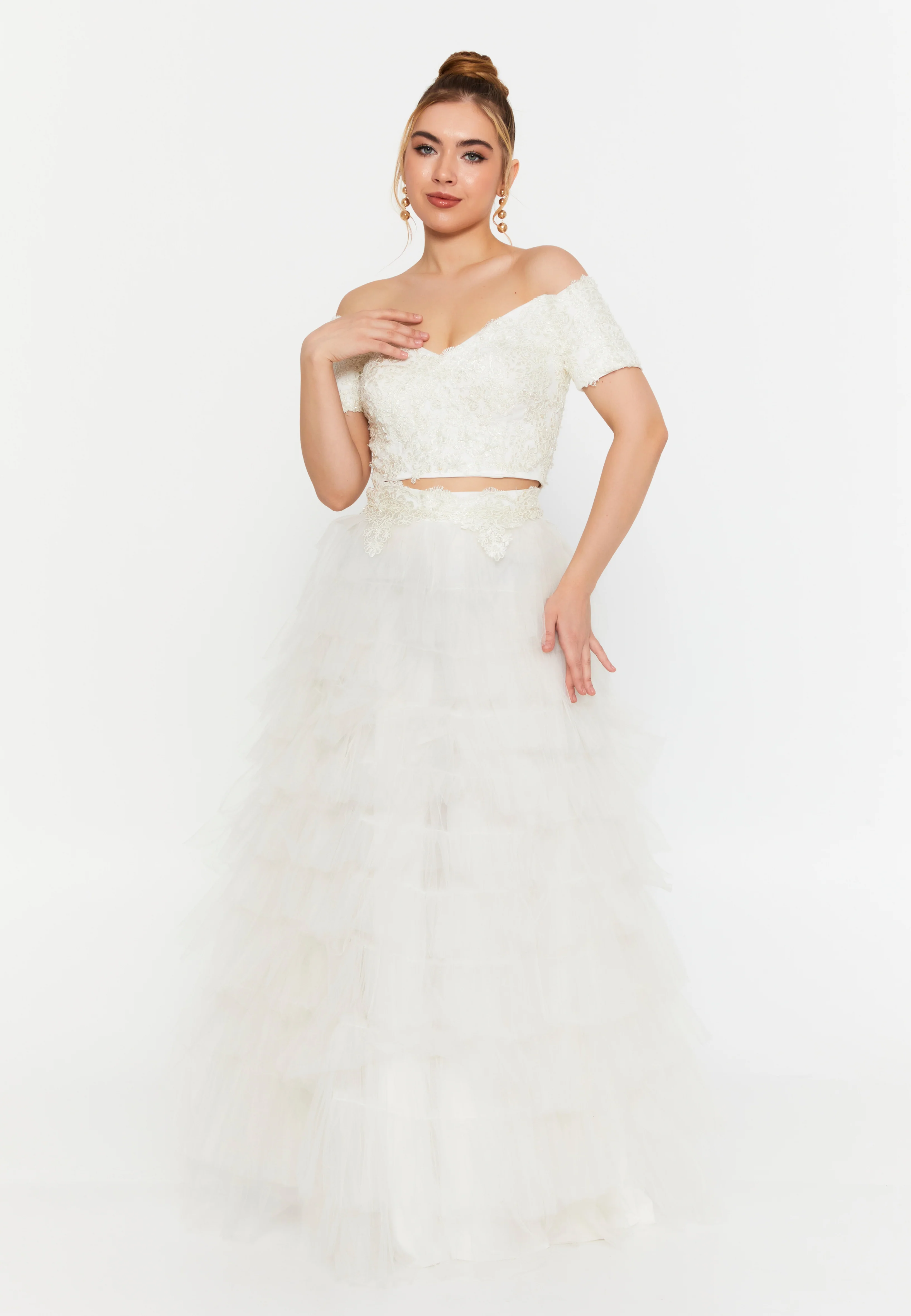 Off Shoulder Maxi Tulle A - Line Regular Prom Dress oli00547