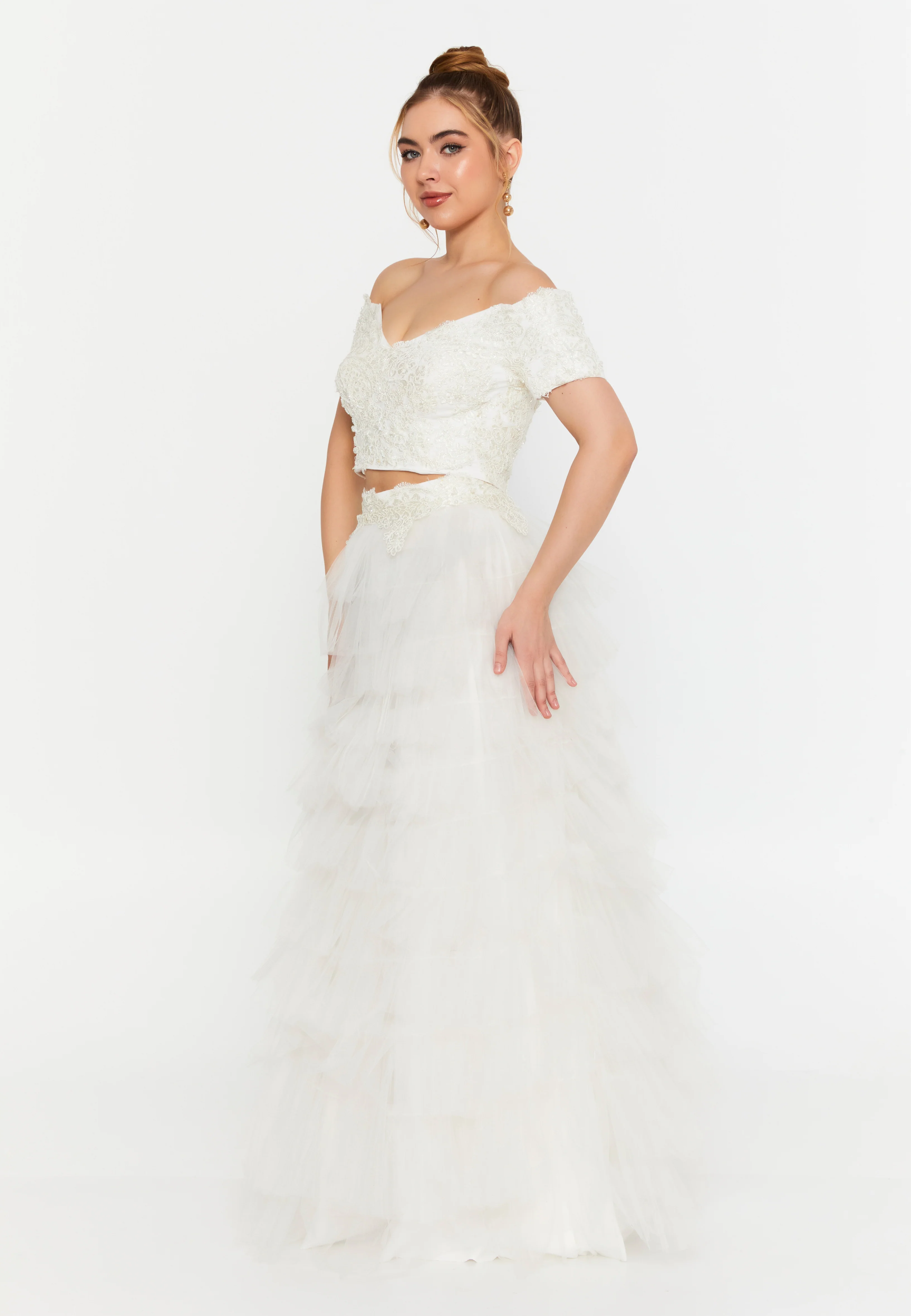 Off Shoulder Maxi Tulle A - Line Regular Prom Dress oli00547 - Image 3