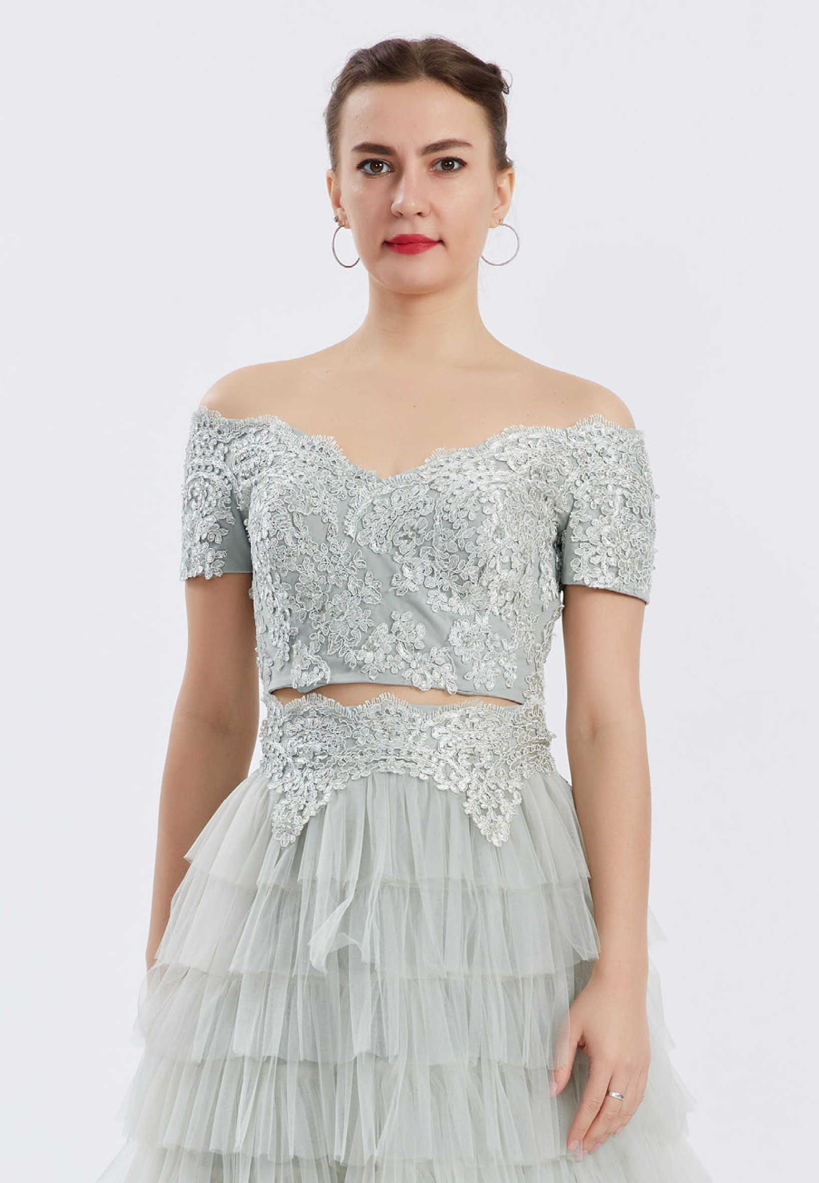 Off Shoulder Maxi Tulle A - Line Regular Prom Dress oli00547 - Image 8