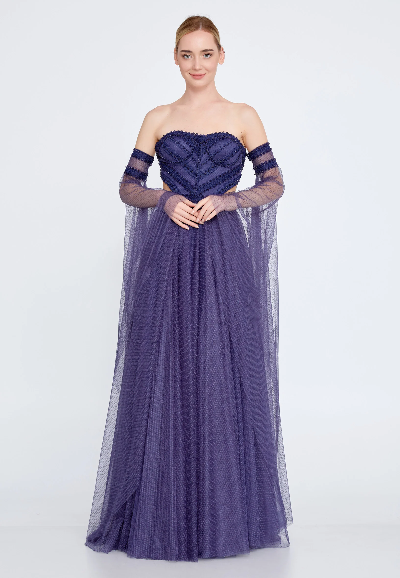 Off Shoulder Maxi Tulle A - Line Regular Prom Dress omn358