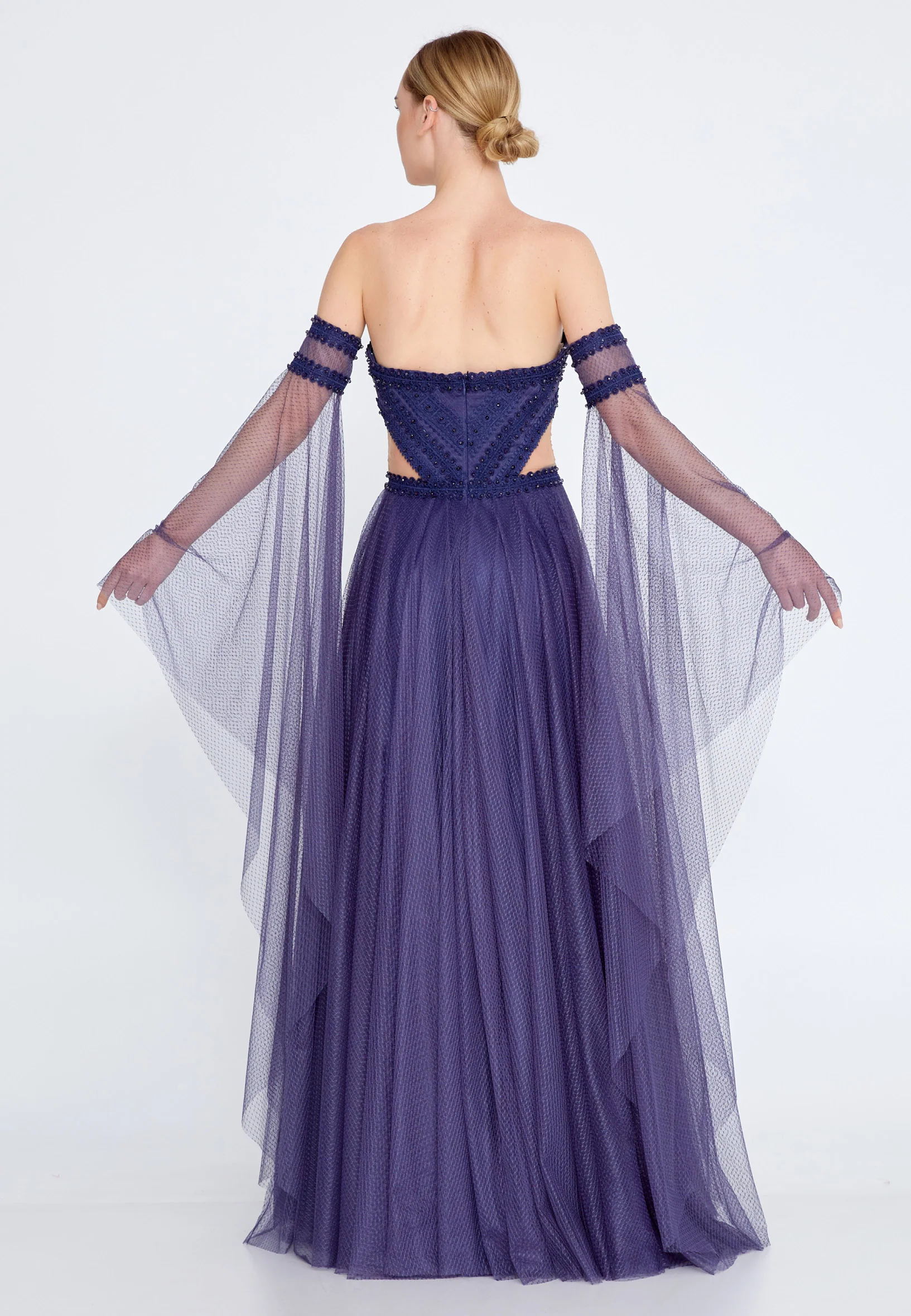 Off Shoulder Maxi Tulle A - Line Regular Prom Dress omn358 - Image 10