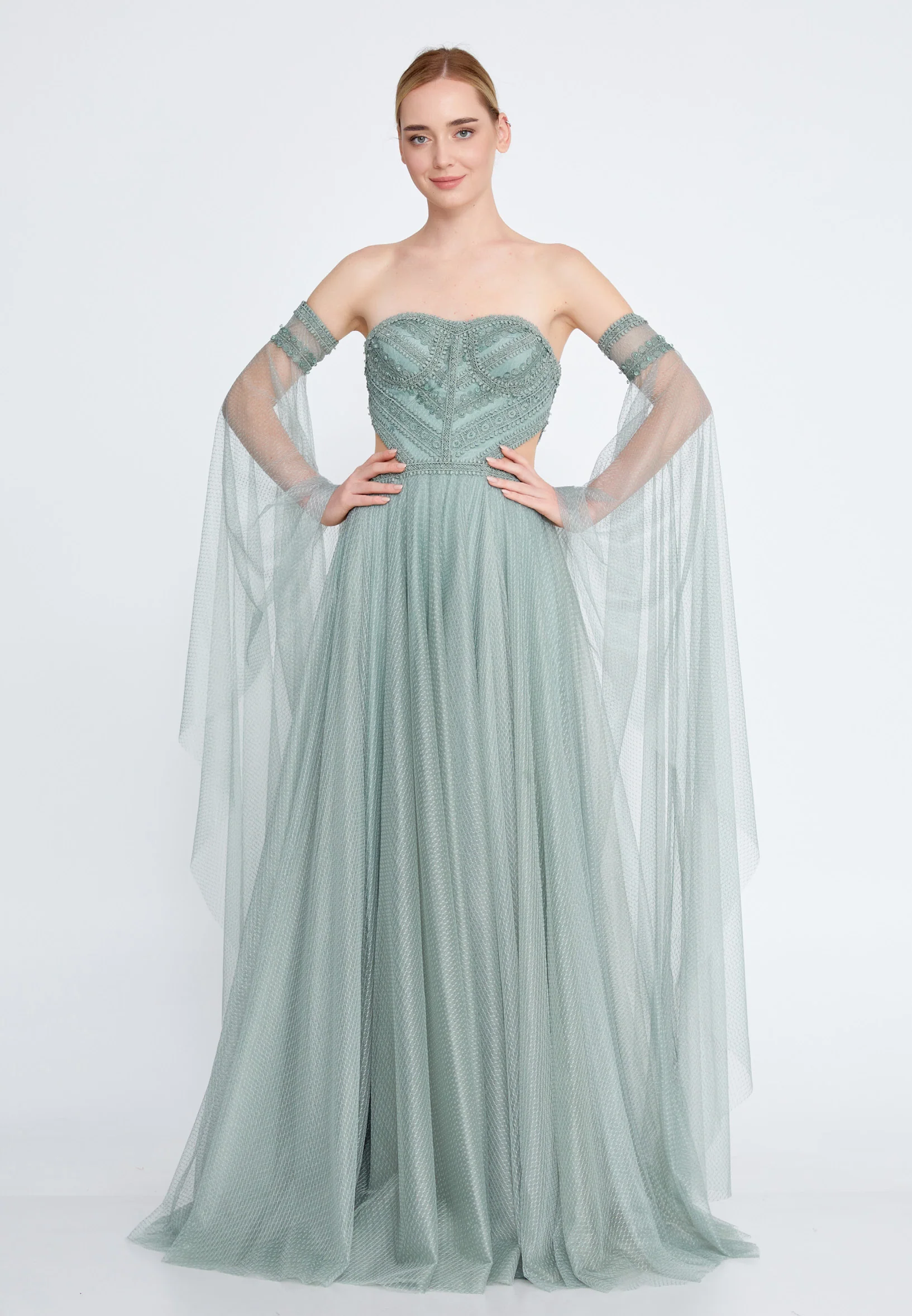 Off Shoulder Maxi Tulle A - Line Regular Prom Dress omn358 - Image 29