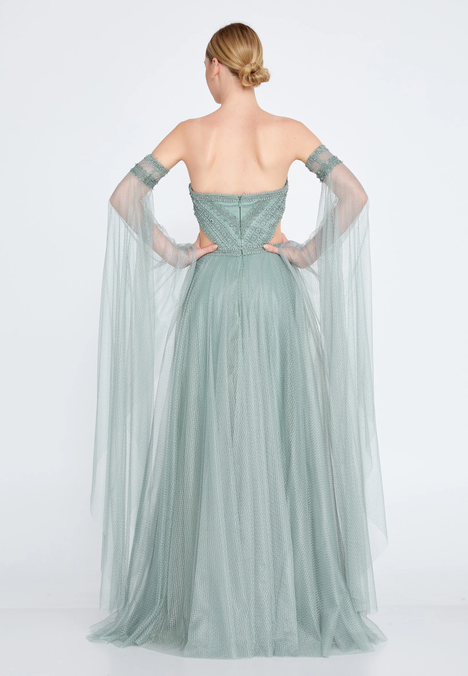 Off Shoulder Maxi Tulle A - Line Regular Prom Dress omn358 - Image 30