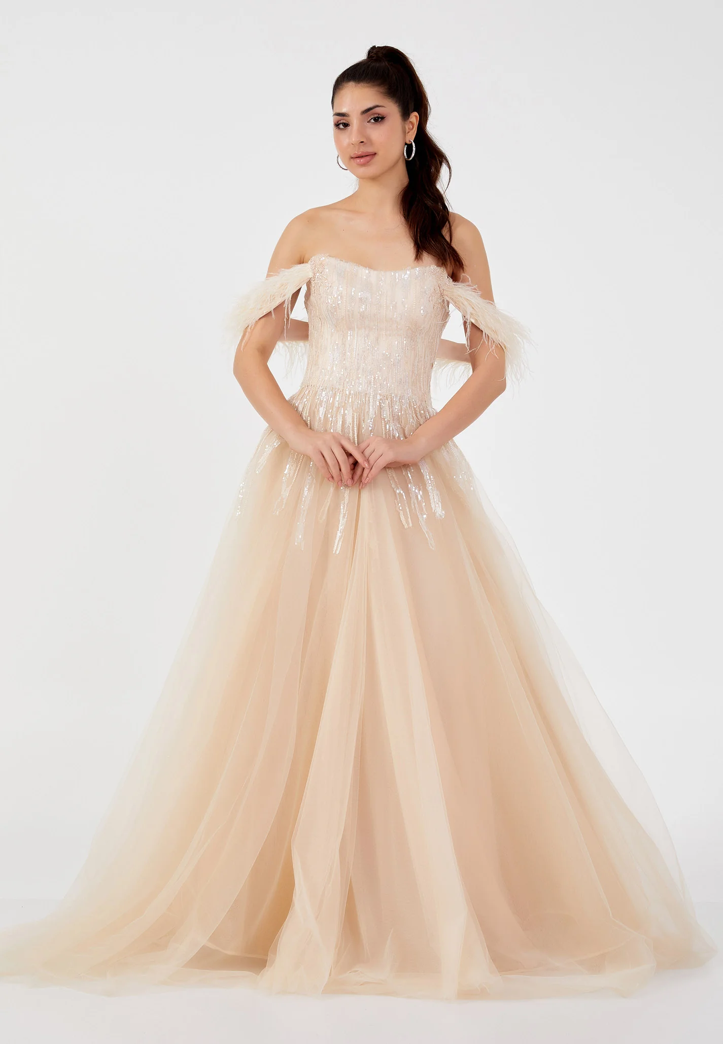 Off Shoulder Maxi Tulle A - Line Regular Prom Dress omn423