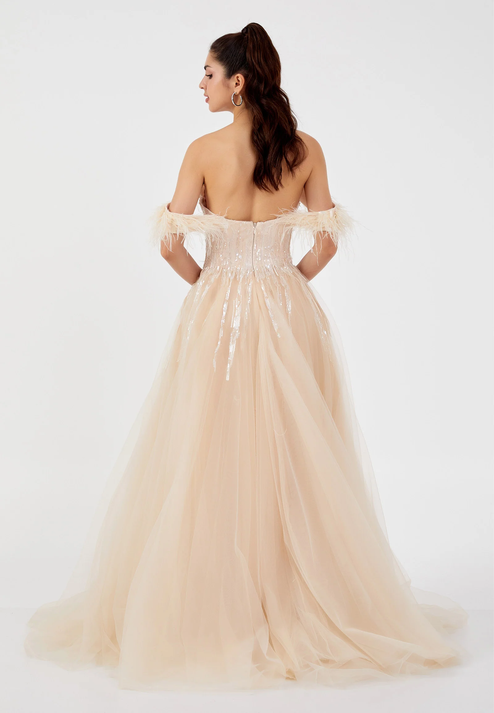 Off Shoulder Maxi Tulle A - Line Regular Prom Dress omn423 - Image 2