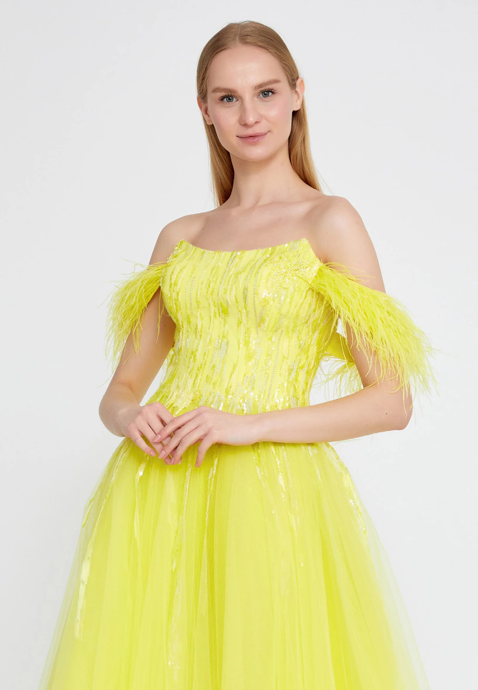 Off Shoulder Maxi Tulle A - Line Regular Prom Dress omn423 - Image 20