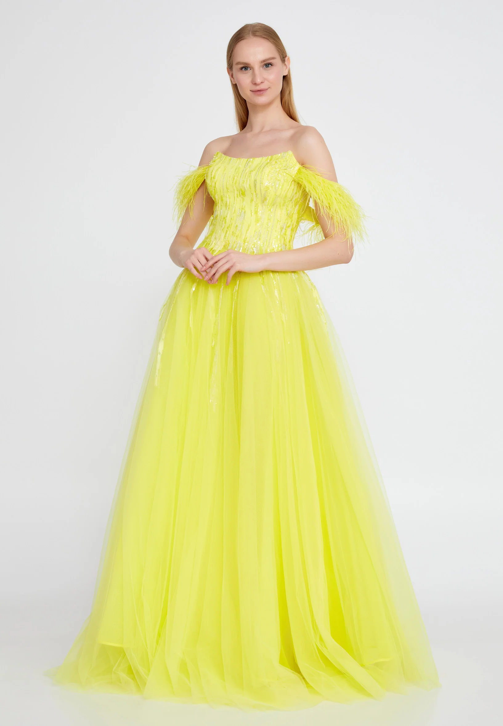 Off Shoulder Maxi Tulle A - Line Regular Prom Dress omn423 - Image 21