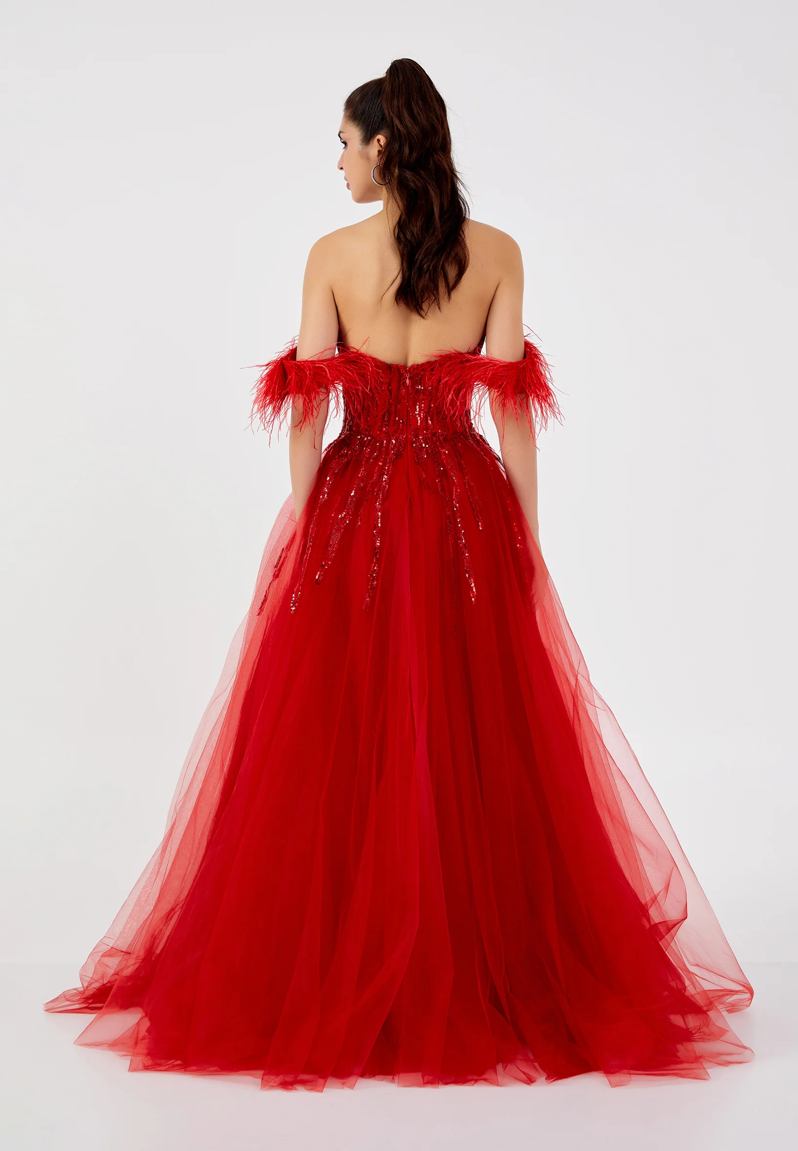 Off Shoulder Maxi Tulle A - Line Regular Prom Dress omn423 - Image 6
