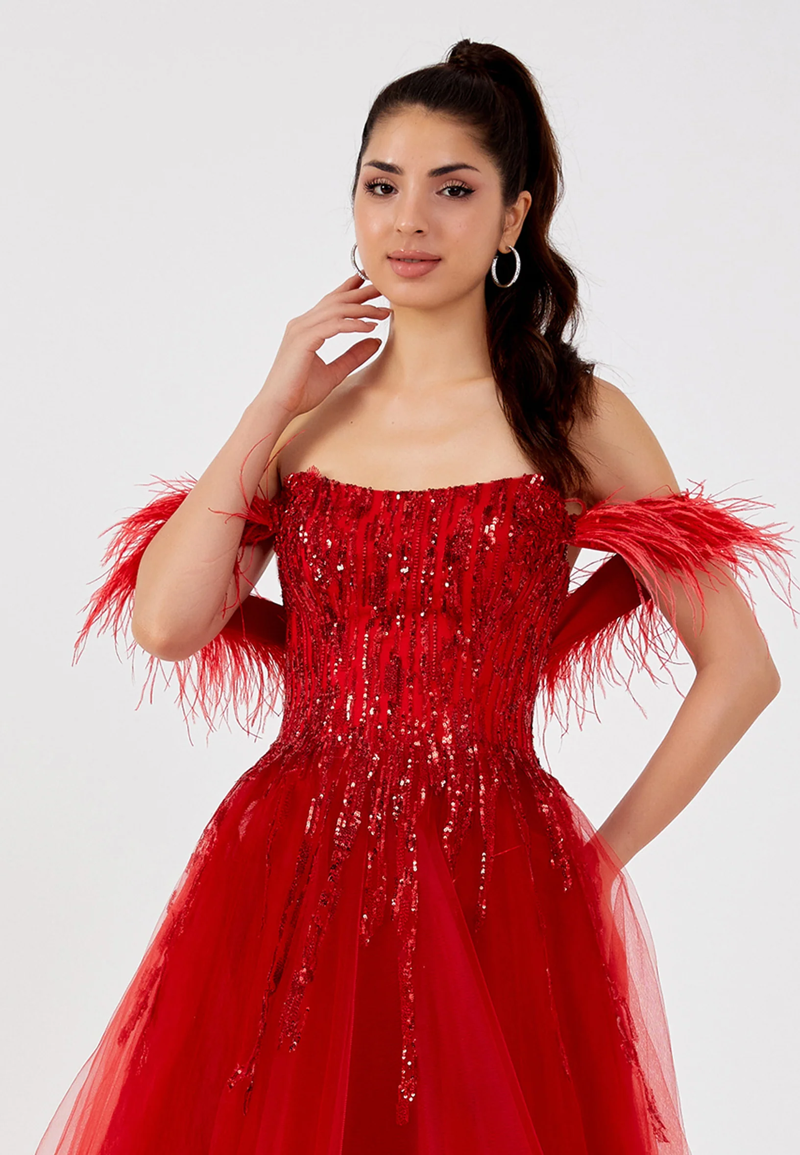 Off Shoulder Maxi Tulle A - Line Regular Prom Dress omn423 - Image 8