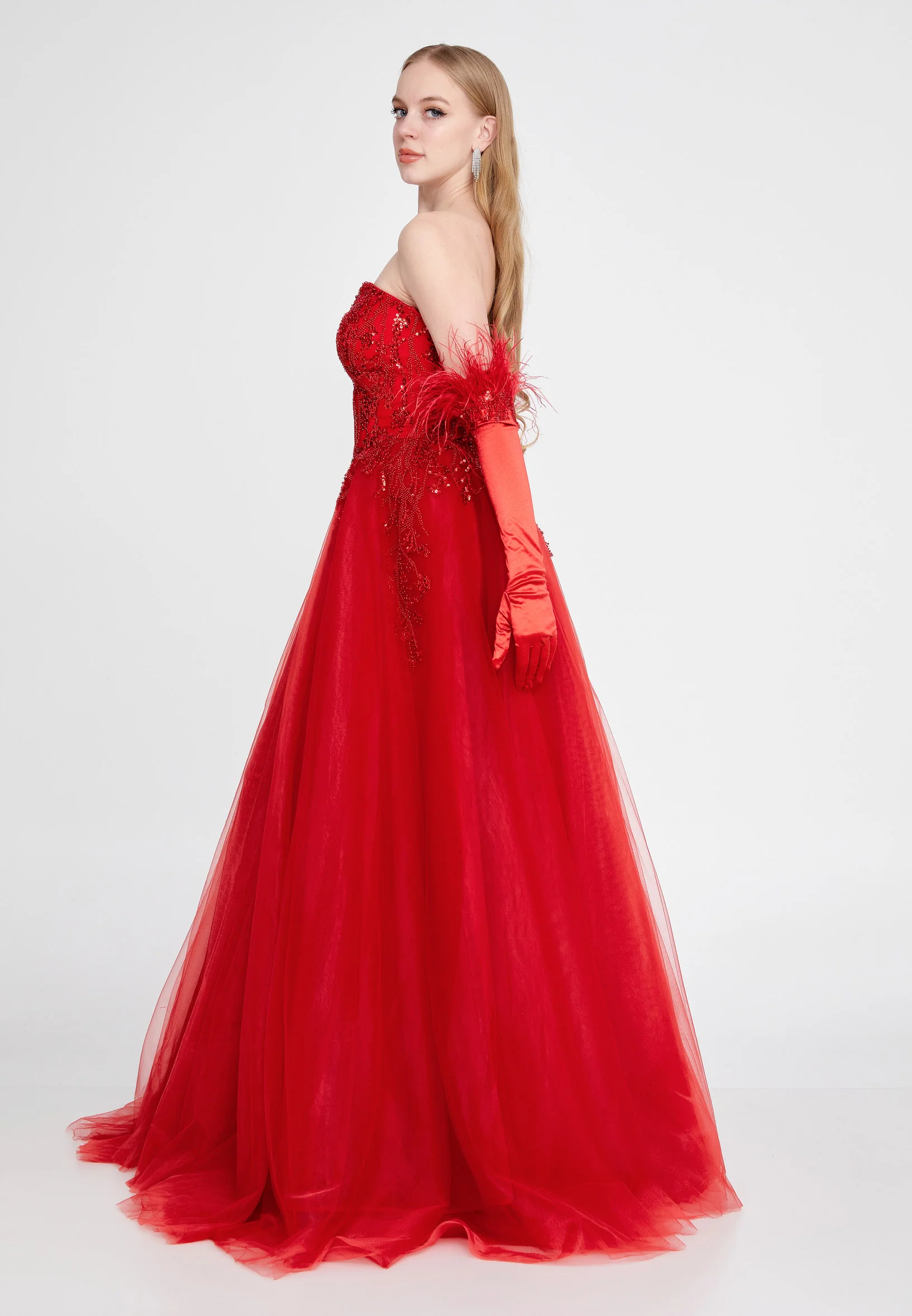 Off Shoulder Maxi Tulle A - Line Regular Prom Dress omn439 - Image 4