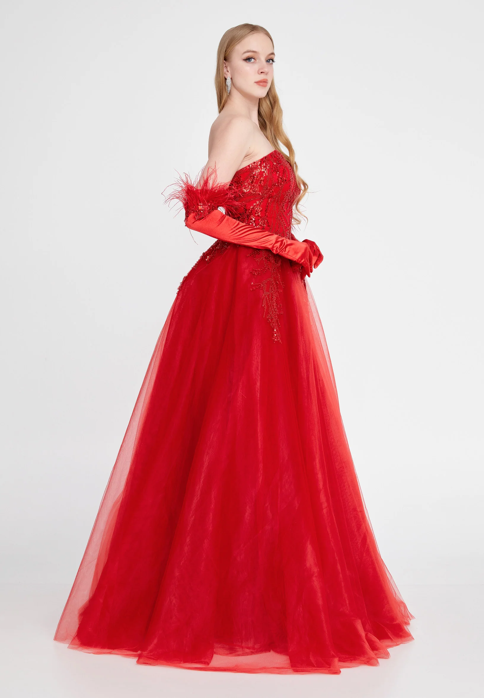 Off Shoulder Maxi Tulle A - Line Regular Prom Dress omn439 - Image 6