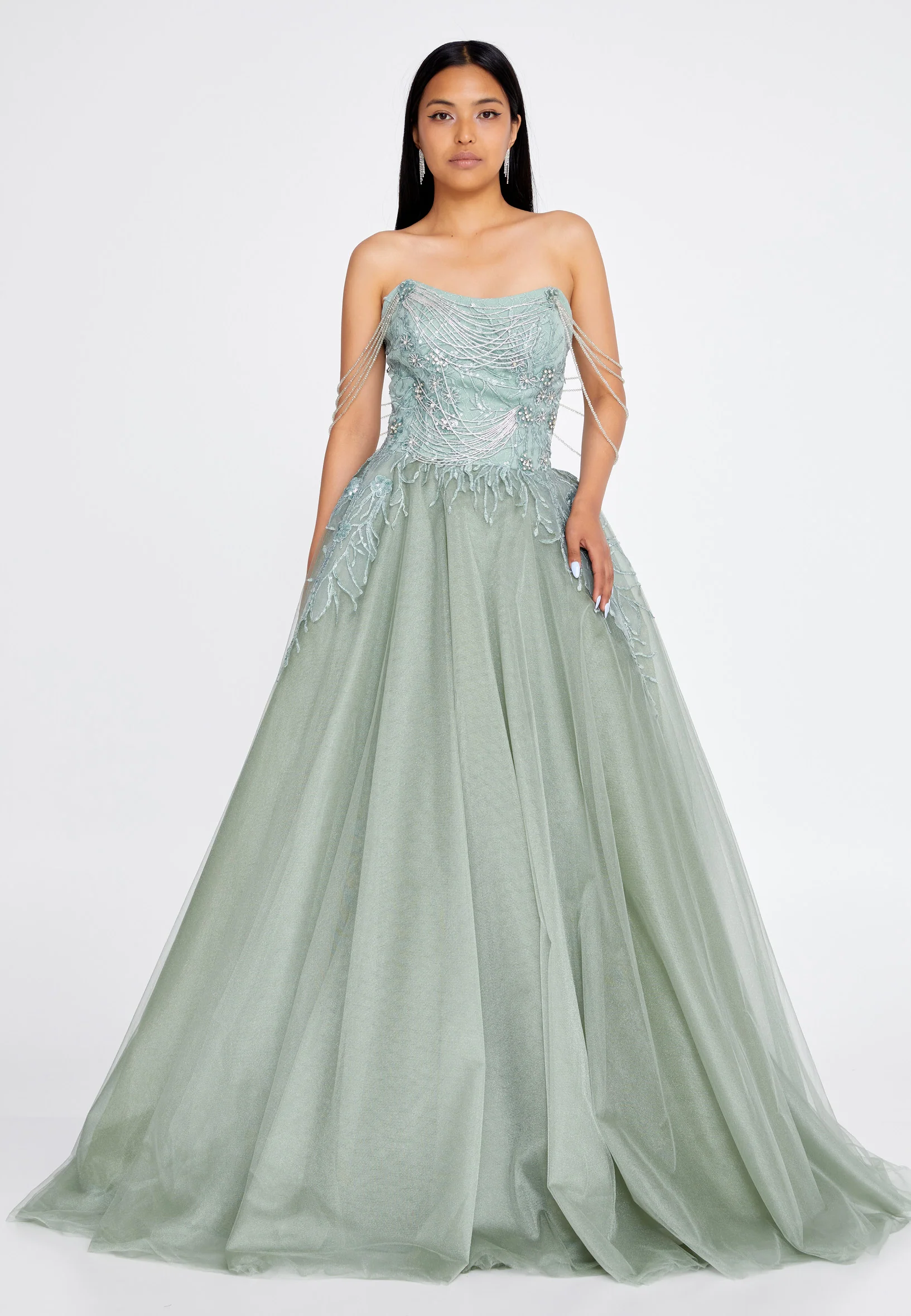 Off Shoulder Maxi Tulle A - Line Regular Prom Dress omn471
