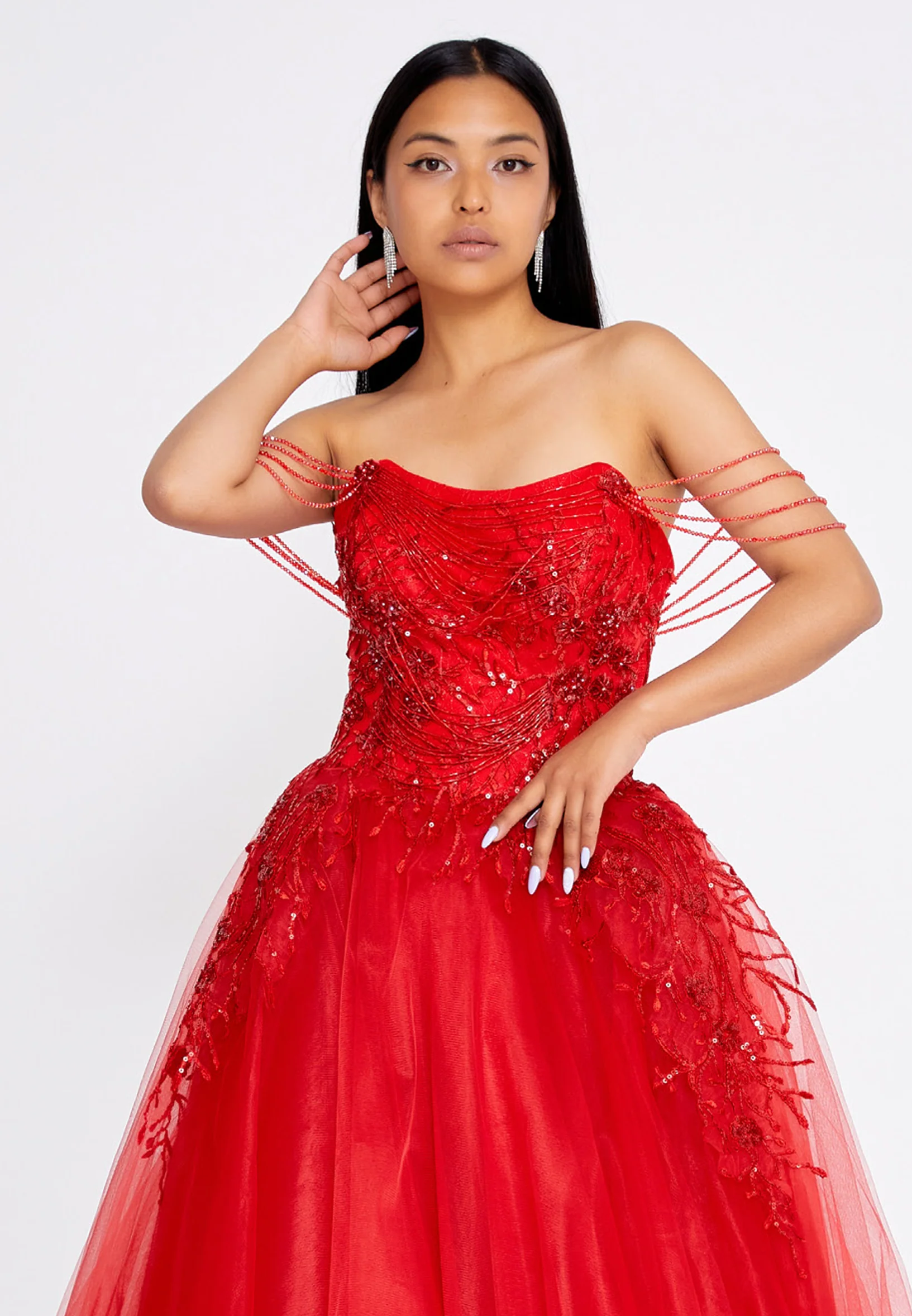 Off Shoulder Maxi Tulle A - Line Regular Prom Dress omn471 - Image 12