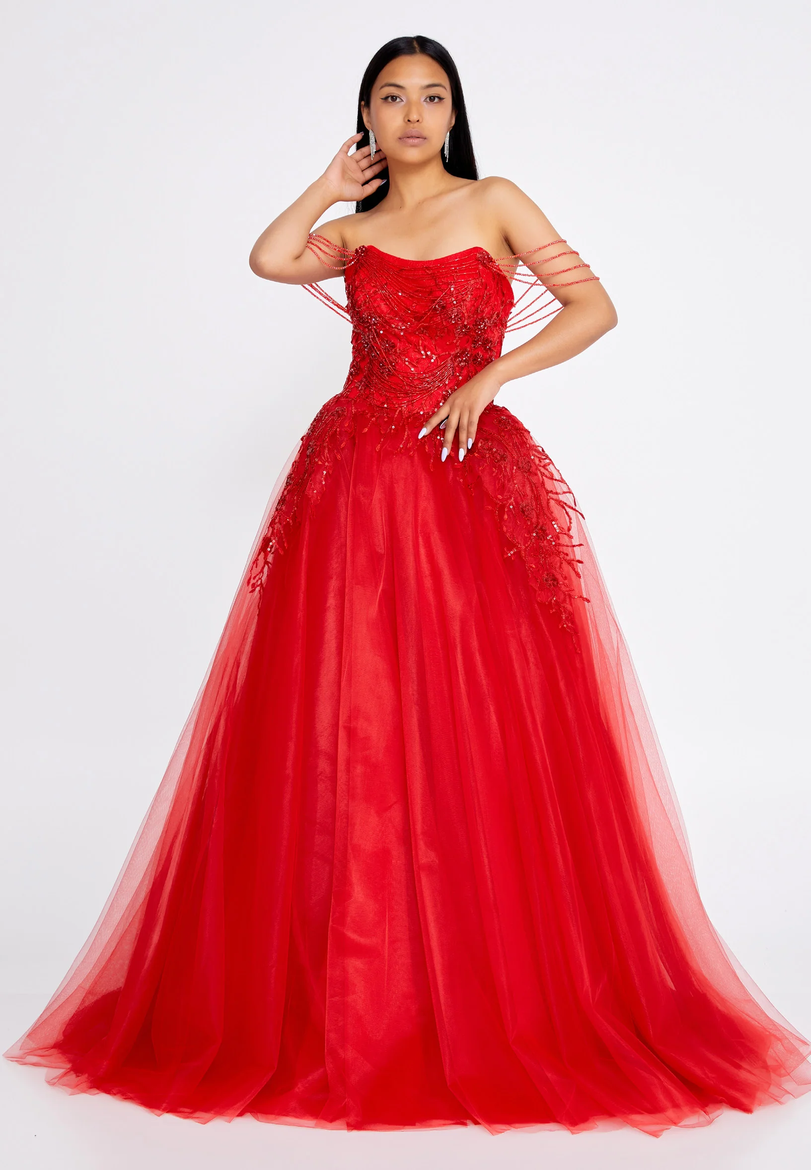 Off Shoulder Maxi Tulle A - Line Regular Prom Dress omn471 - Image 13