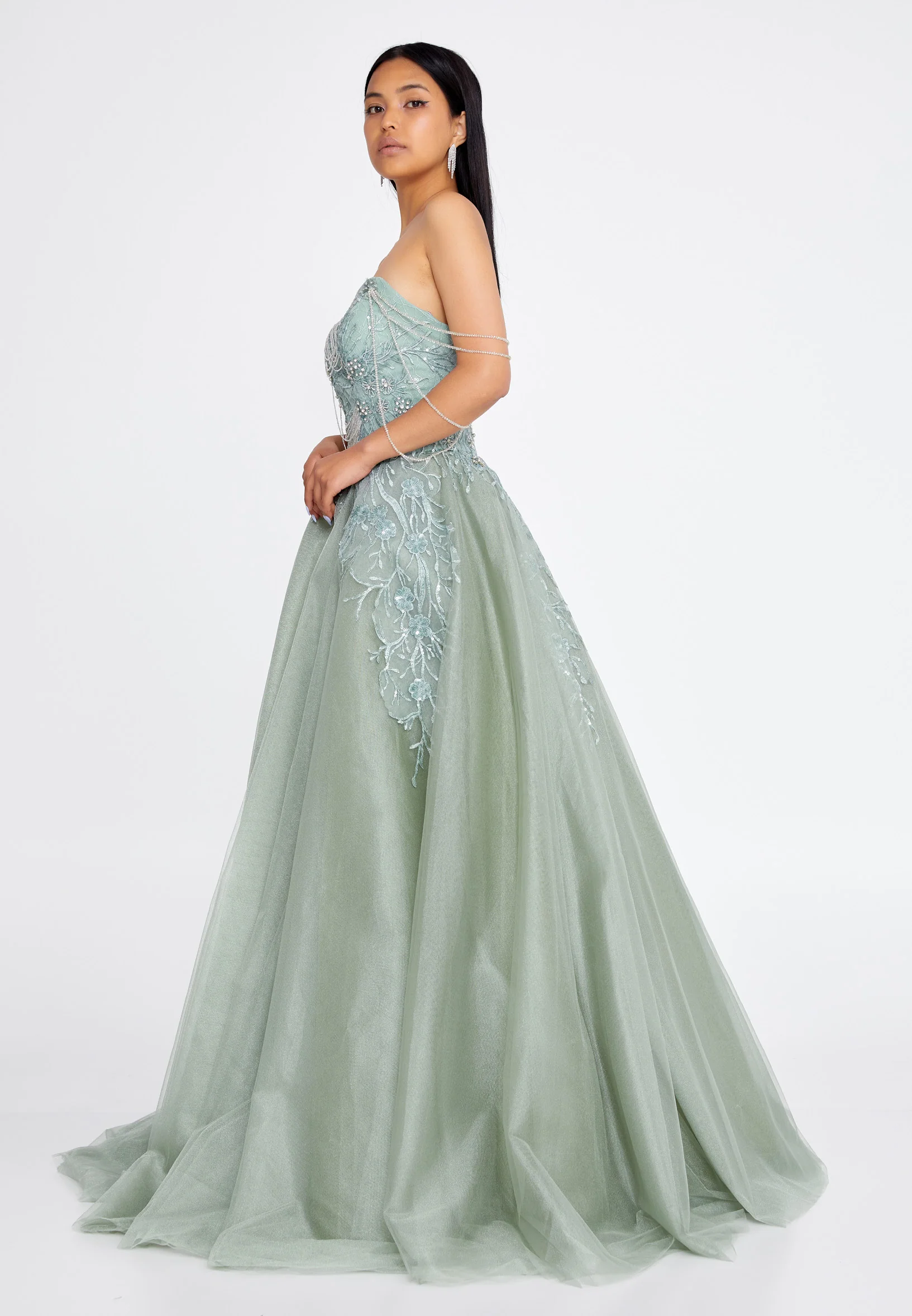 Off Shoulder Maxi Tulle A - Line Regular Prom Dress omn471 - Image 3