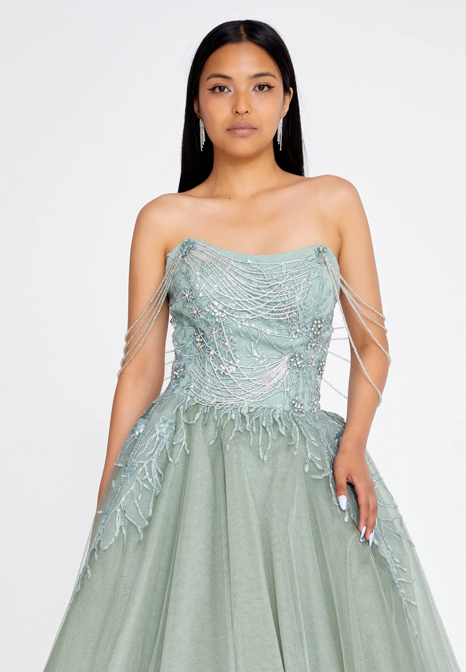 Off Shoulder Maxi Tulle A - Line Regular Prom Dress omn471 - Image 4