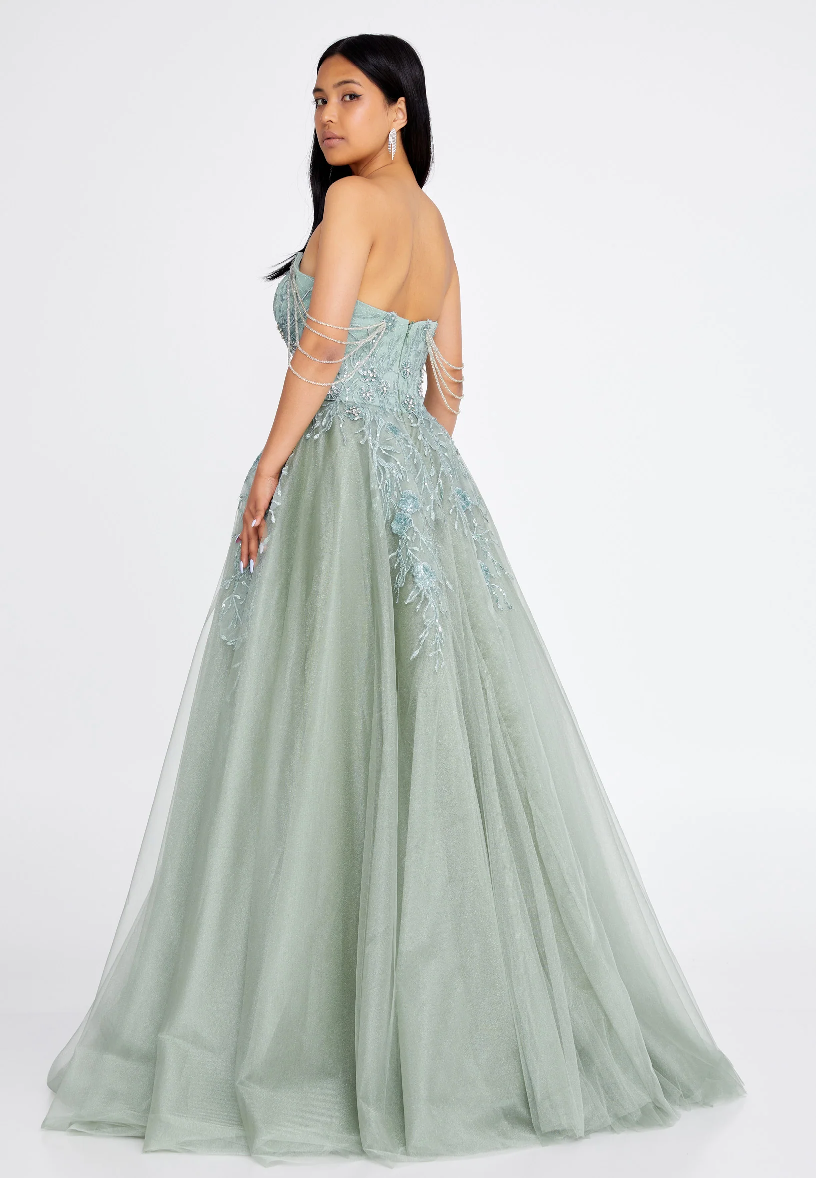 Off Shoulder Maxi Tulle A - Line Regular Prom Dress omn471 - Image 6