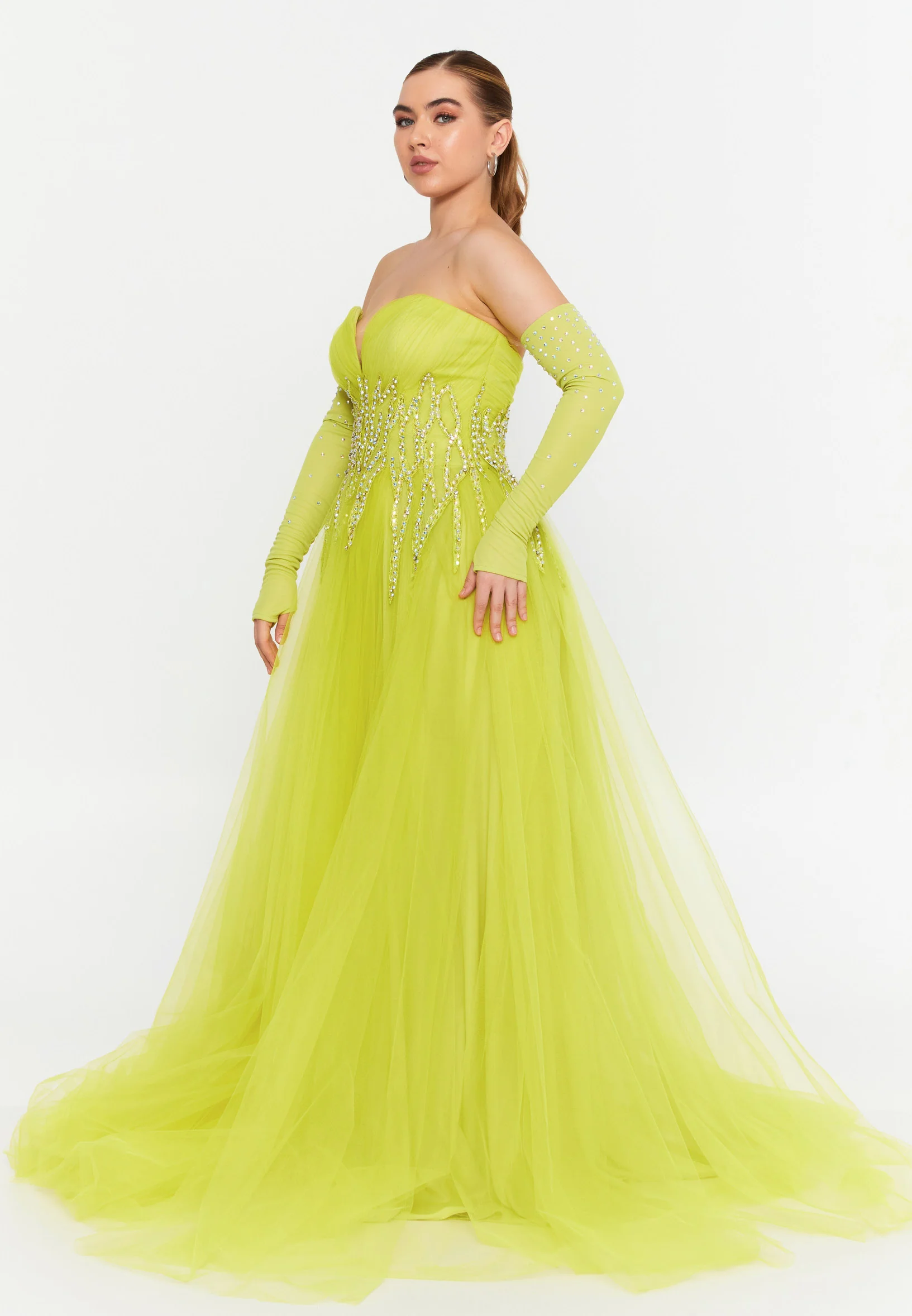 Off Shoulder Maxi Tulle A - Line Regular Prom Dress omn601 - Image 13