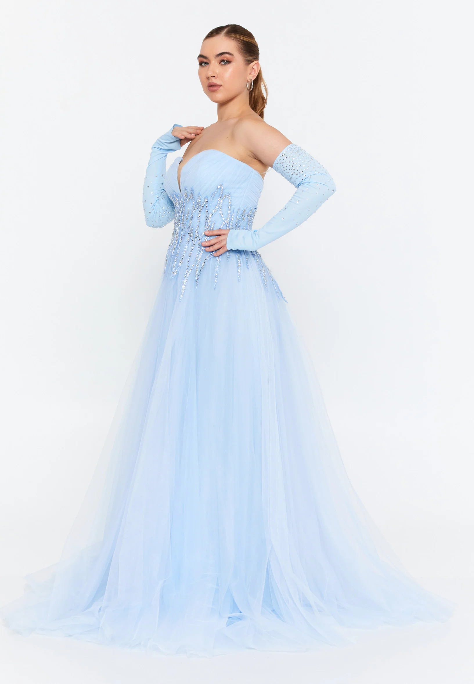 Off Shoulder Maxi Tulle A - Line Regular Prom Dress omn601 - Image 3