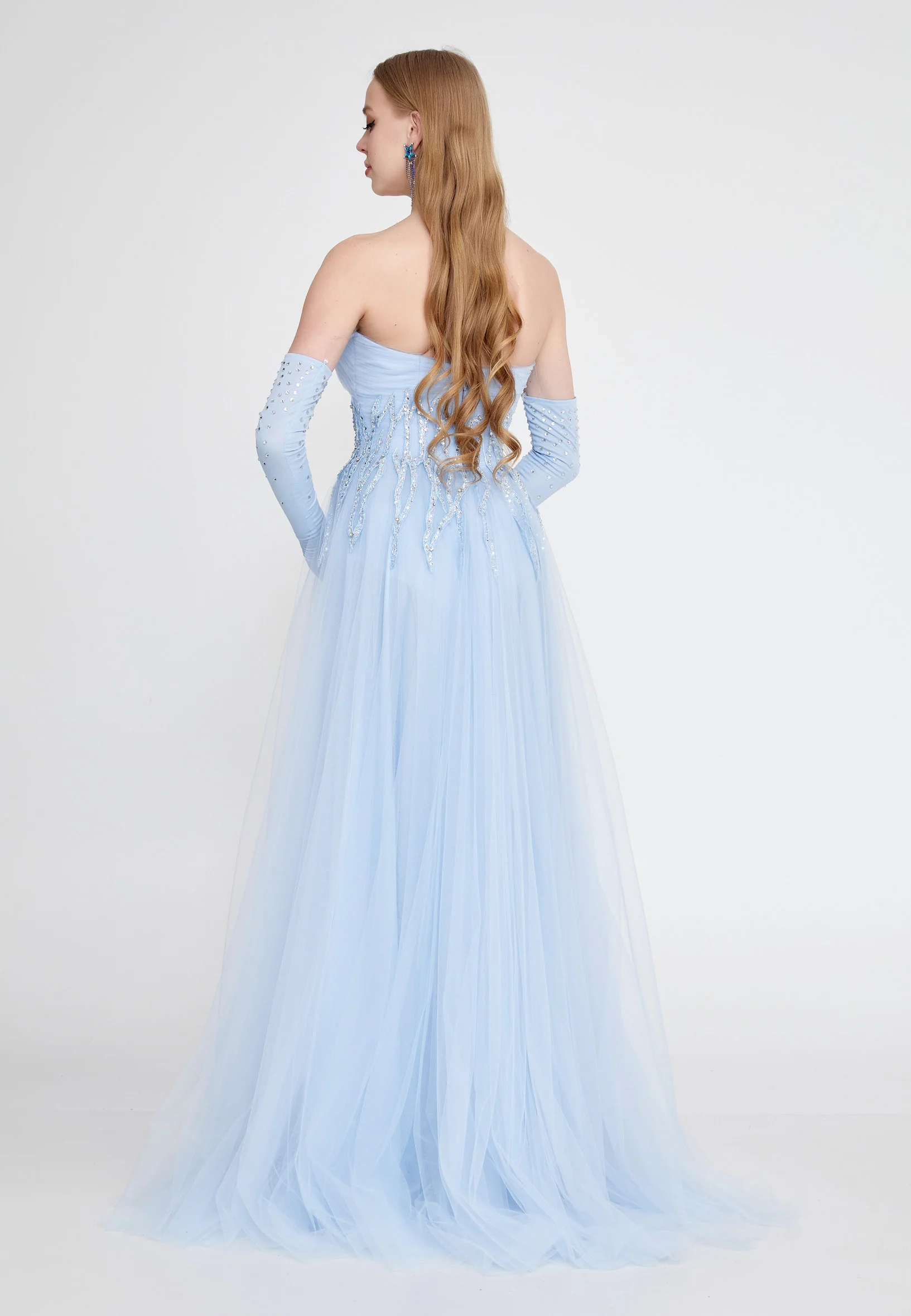 Off Shoulder Maxi Tulle A - Line Regular Prom Dress omn601 - Image 7