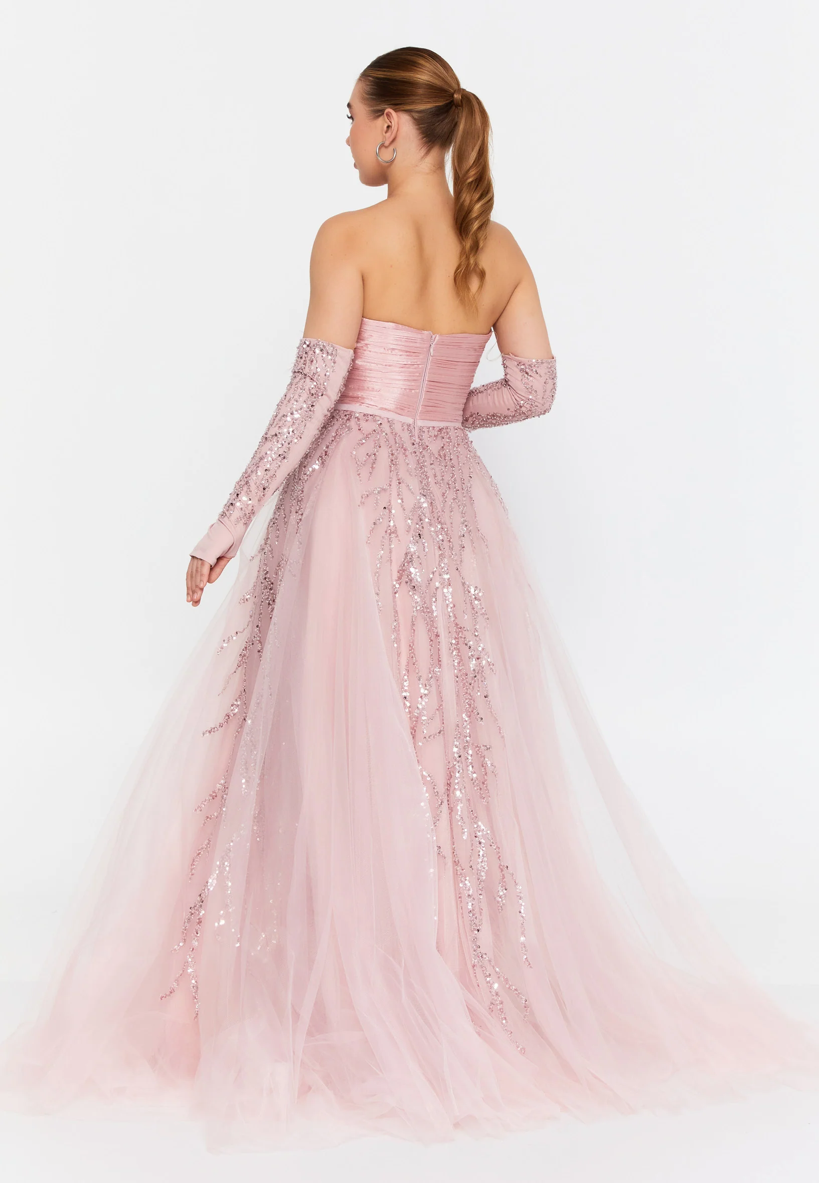 Off Shoulder Maxi Tulle A - Line Regular Prom Dress omn602 - Image 6