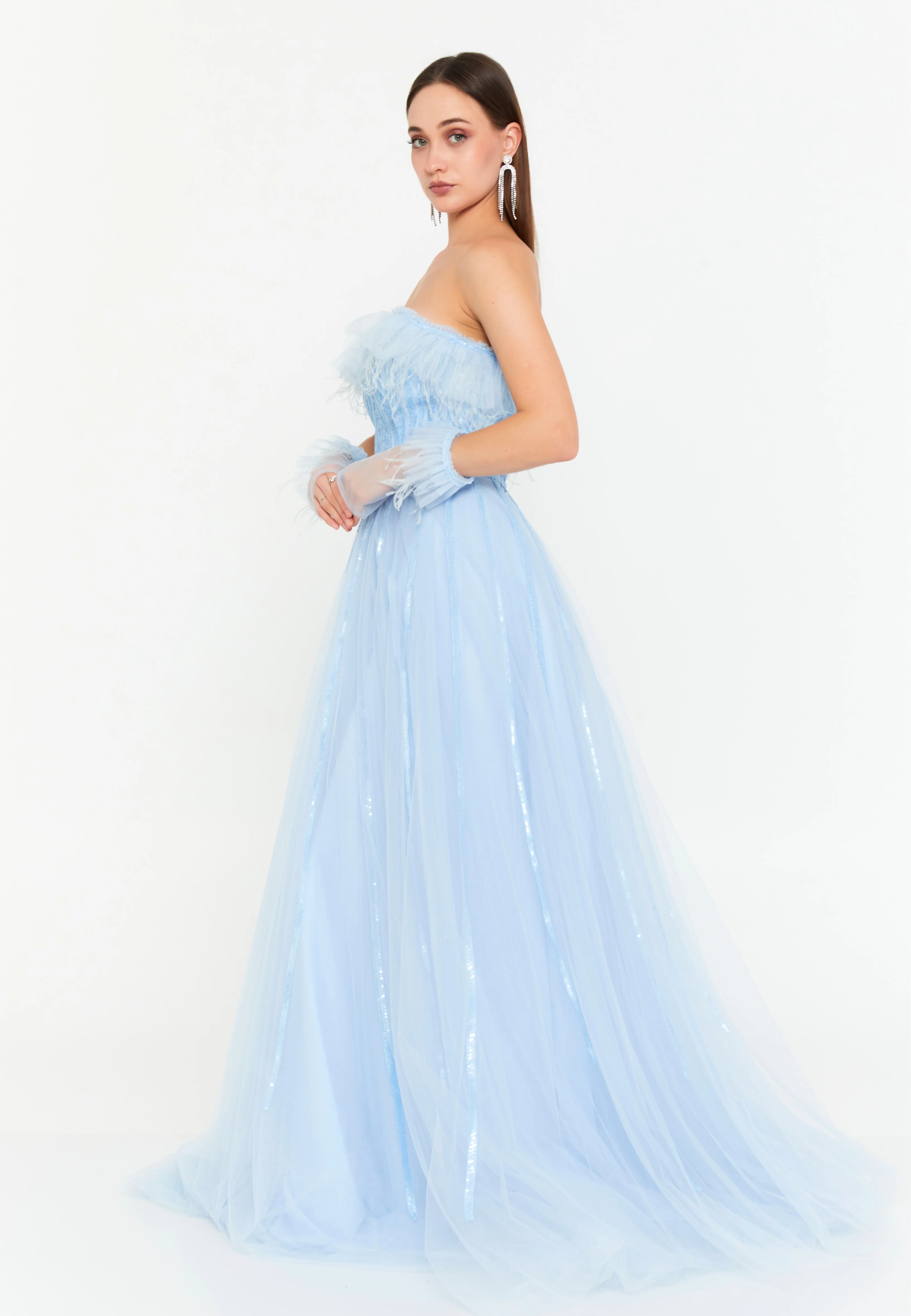 Off Shoulder Maxi Tulle A - Line Regular Prom Dress omn613 - Image 3