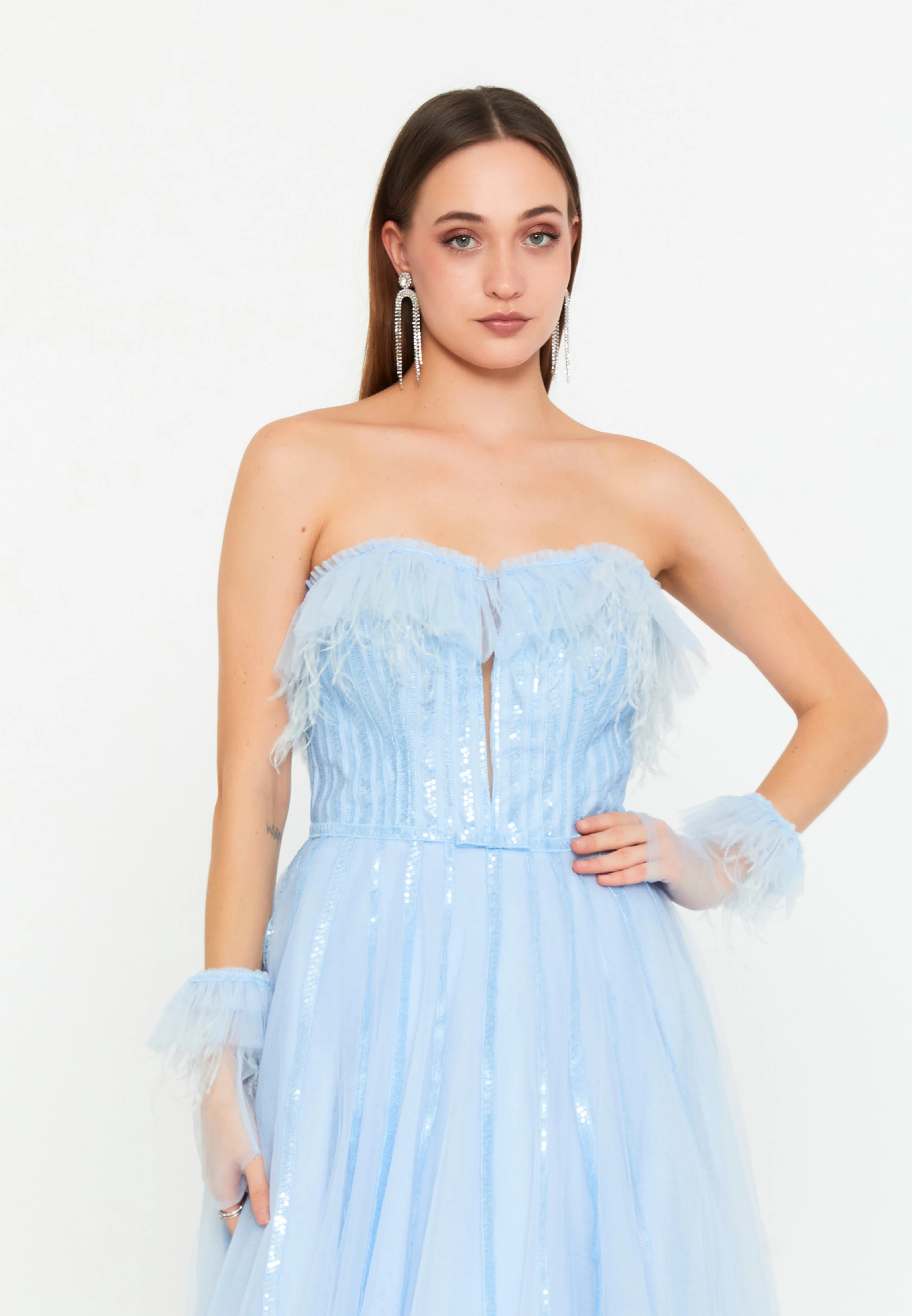 Off Shoulder Maxi Tulle A - Line Regular Prom Dress omn613 - Image 4