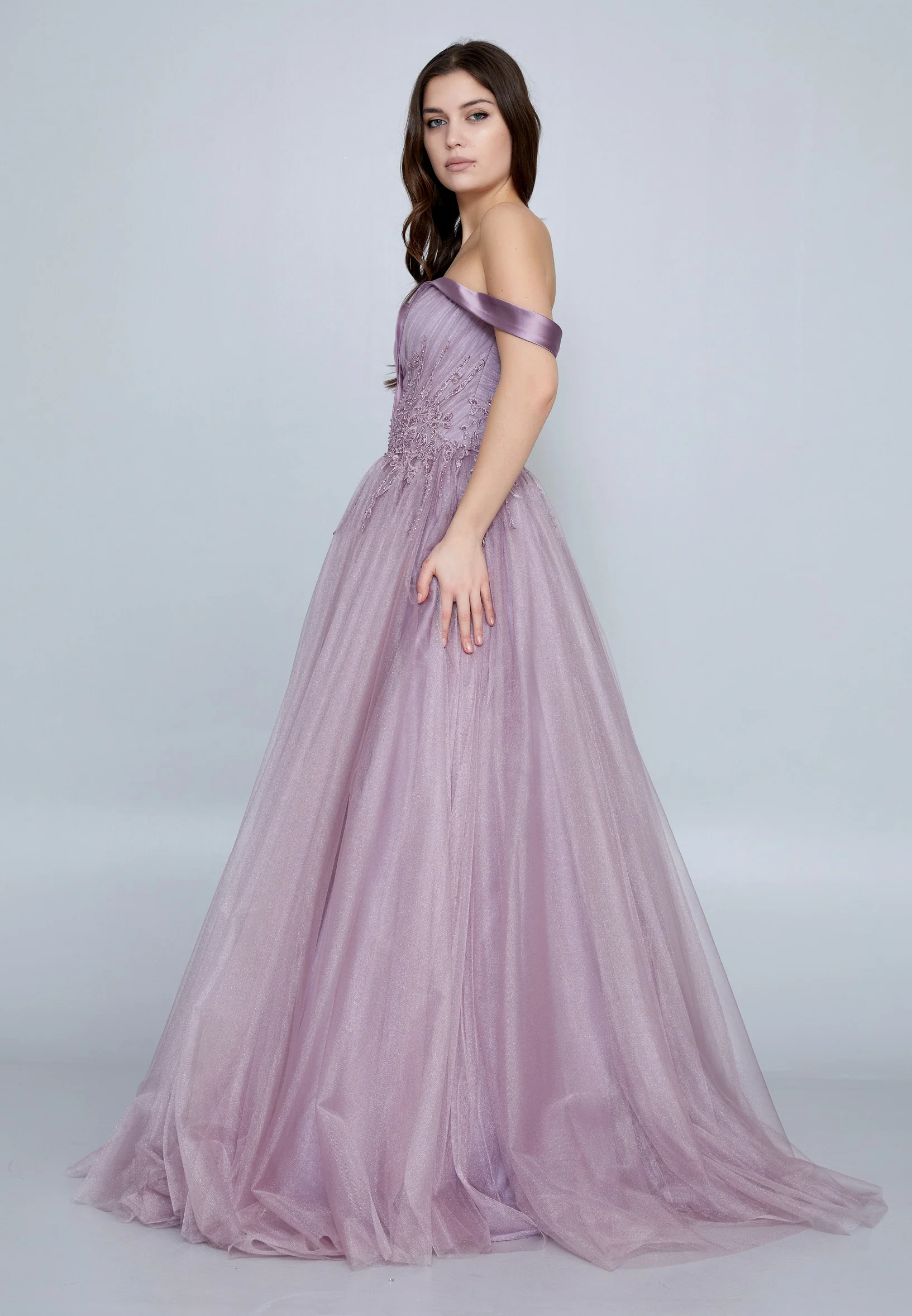Off Shoulder Maxi Tulle A - Line Regular Prom Dress omn620 - Image 3