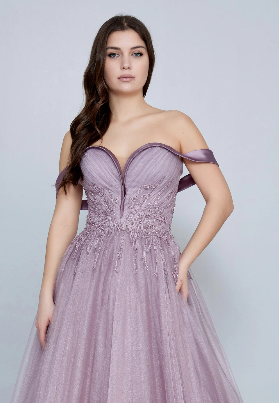 Off Shoulder Maxi Tulle A - Line Regular Prom Dress omn620 - Image 4
