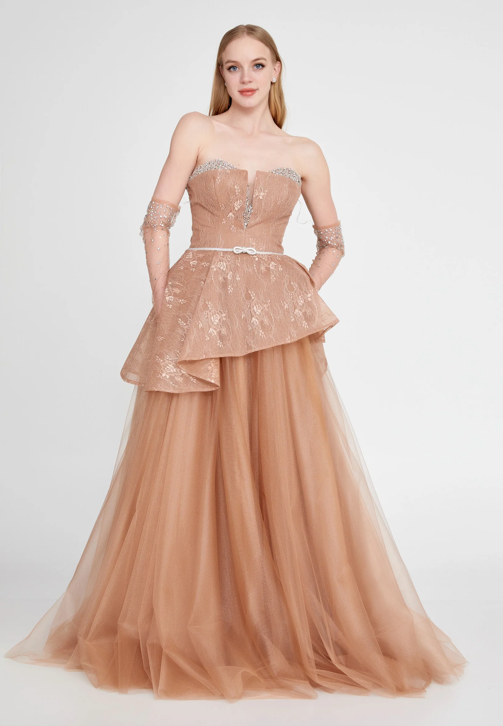 Off Shoulder Maxi Tulle A - Line Regular Prom Dress omn657 - Image 2