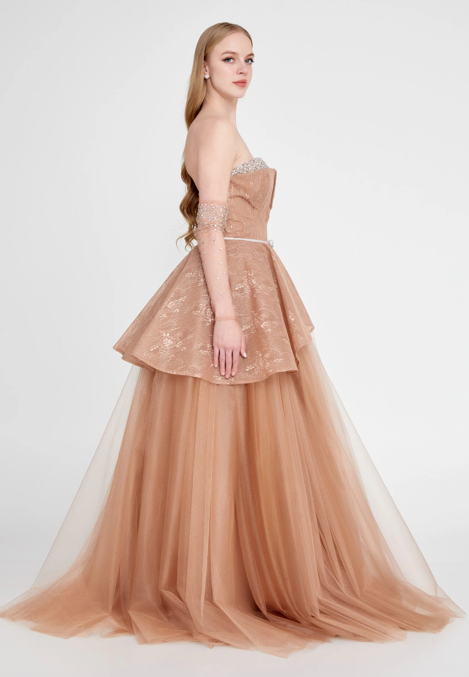 Off Shoulder Maxi Tulle A - Line Regular Prom Dress omn657 - Image 6