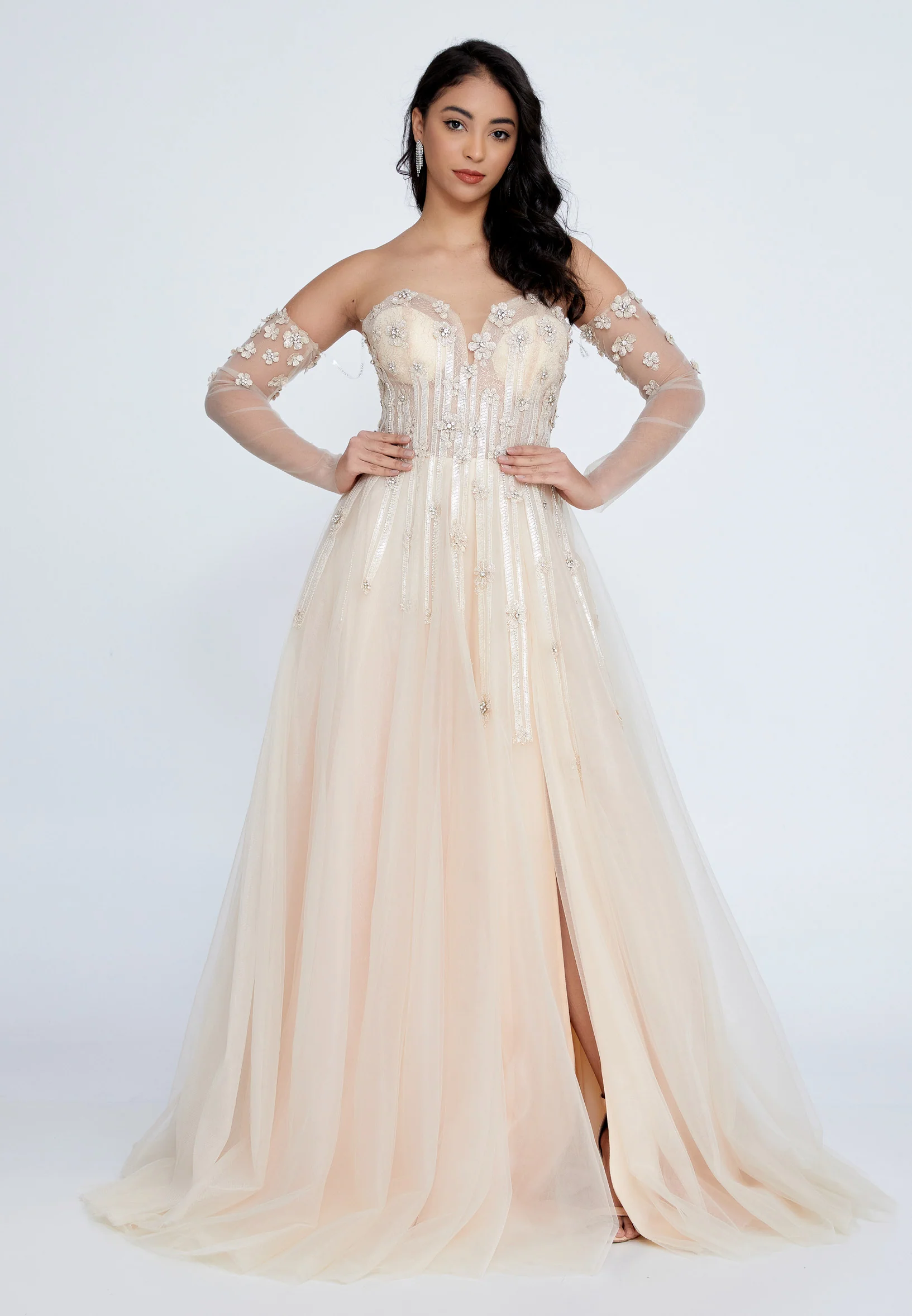 Off Shoulder Maxi Tulle A - Line Regular Prom Dress omn660