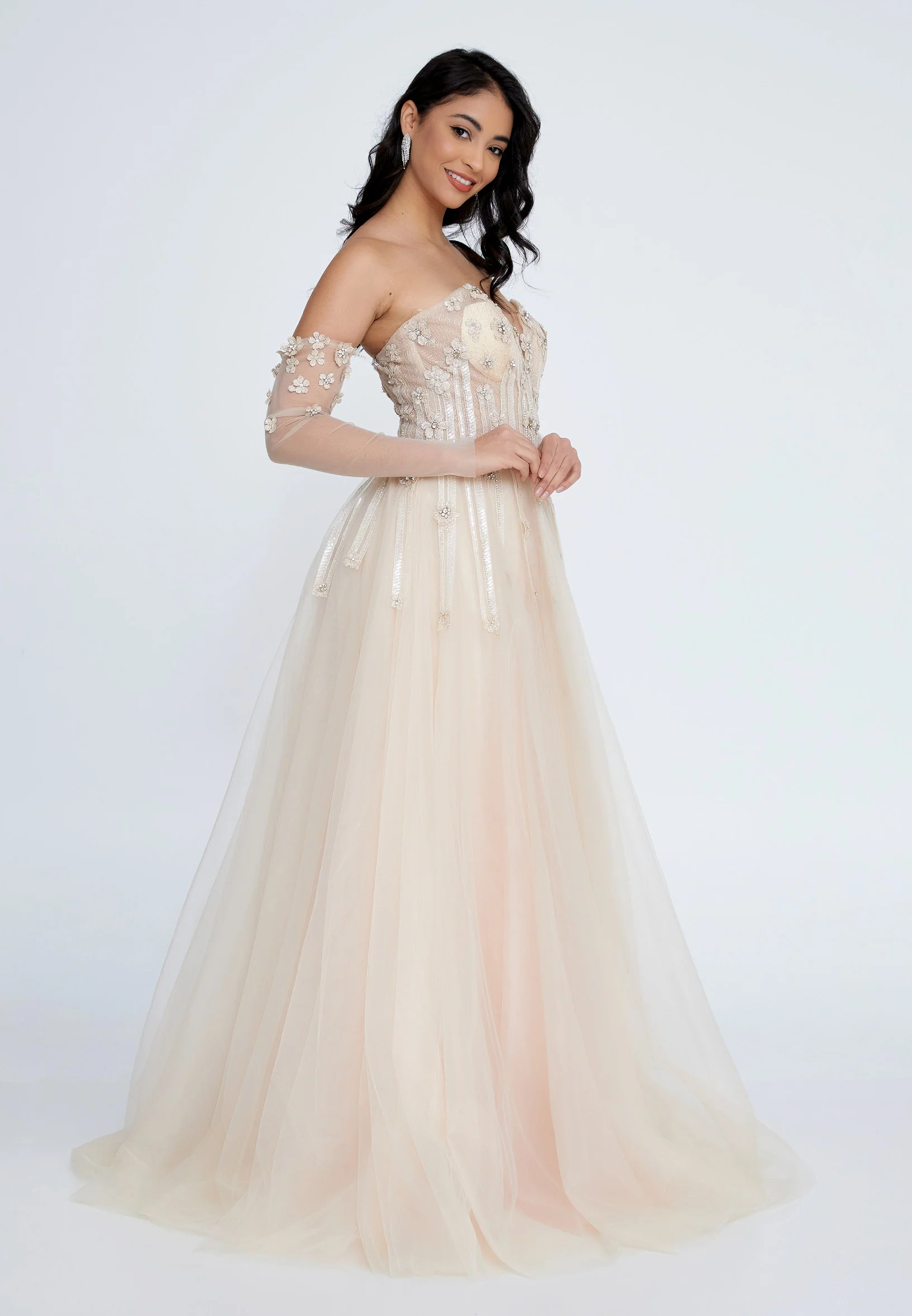 Off Shoulder Maxi Tulle A - Line Regular Prom Dress omn660 - Image 2