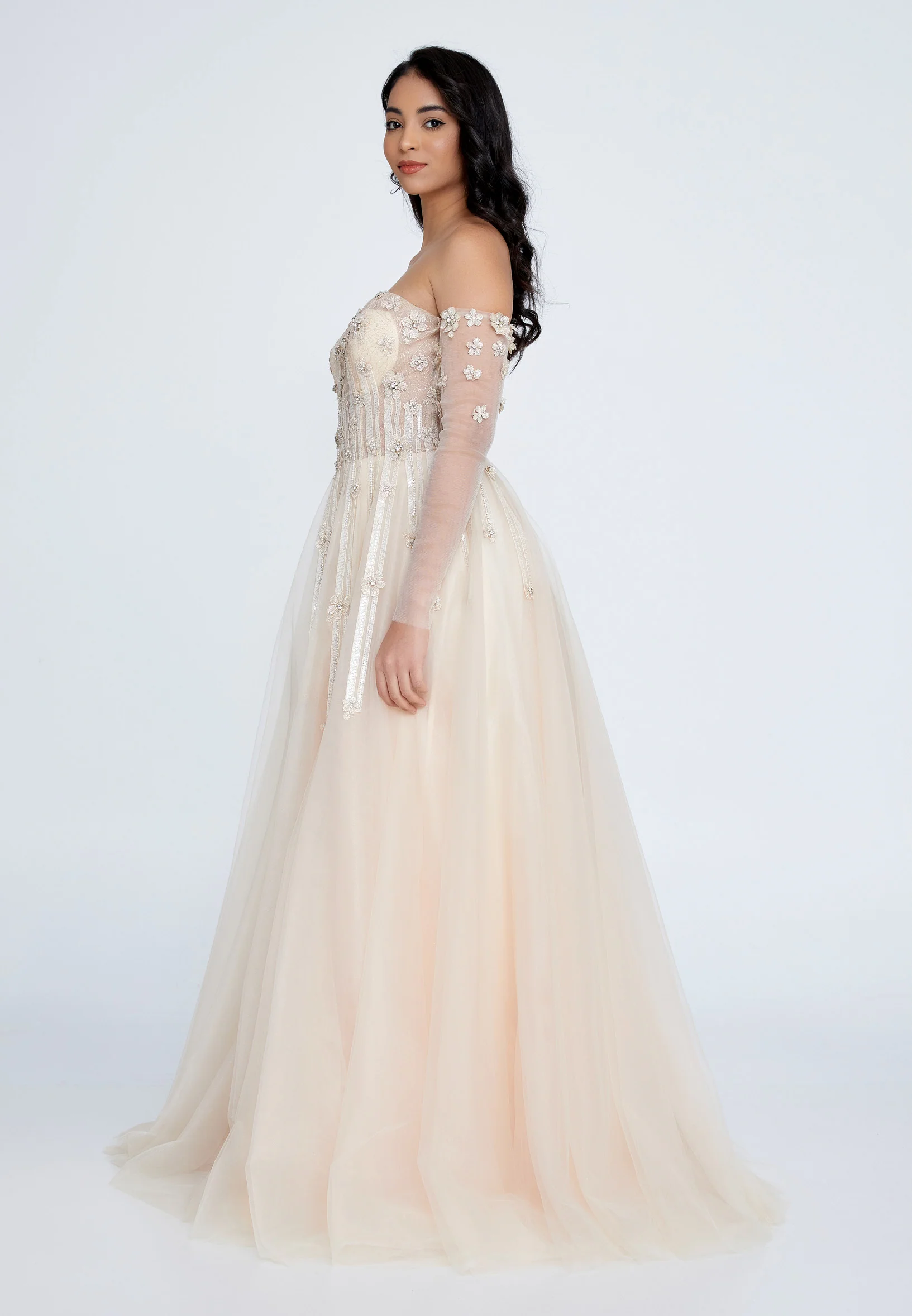 Off Shoulder Maxi Tulle A - Line Regular Prom Dress omn660 - Image 4