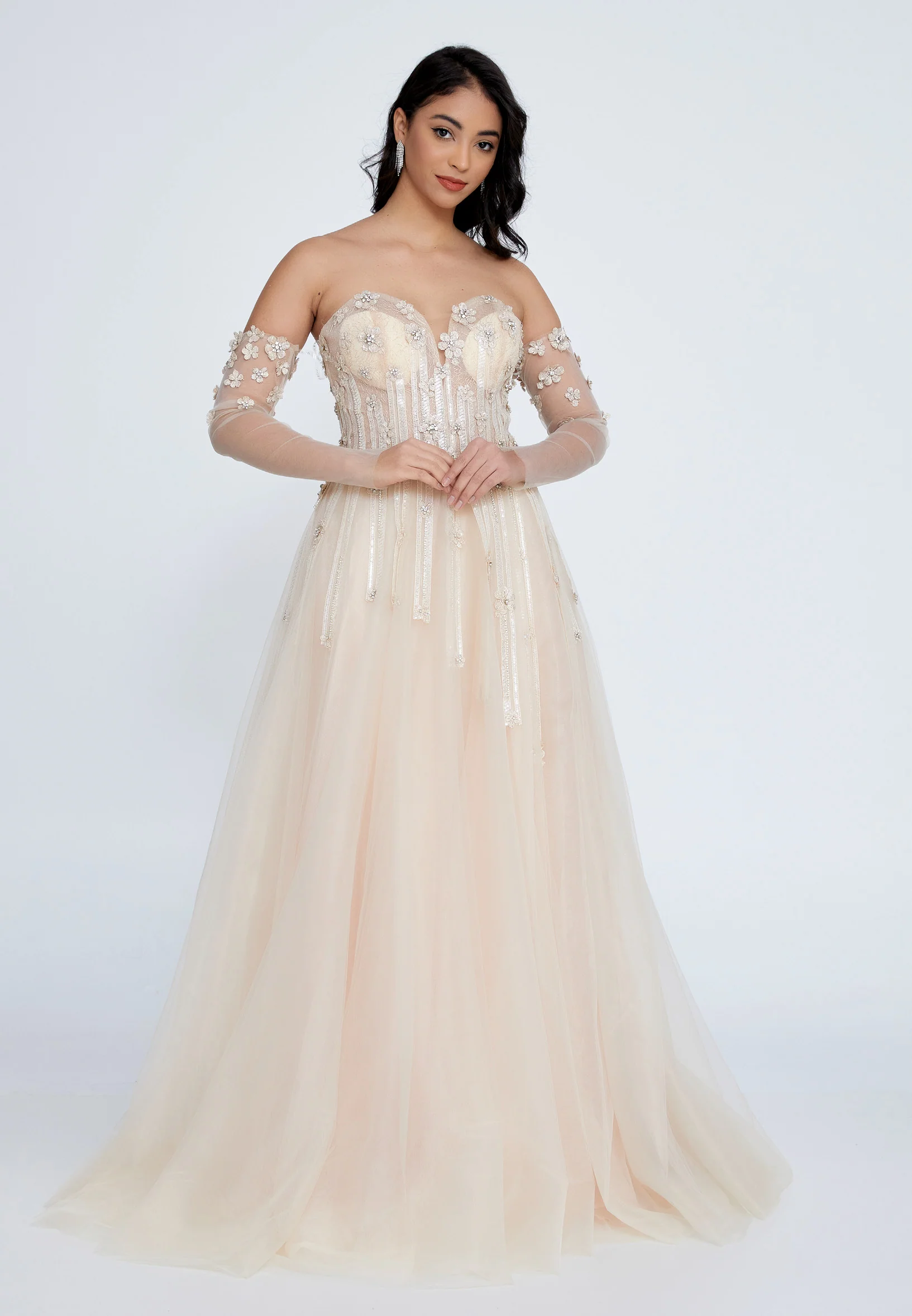Off Shoulder Maxi Tulle A - Line Regular Prom Dress omn660 - Image 6