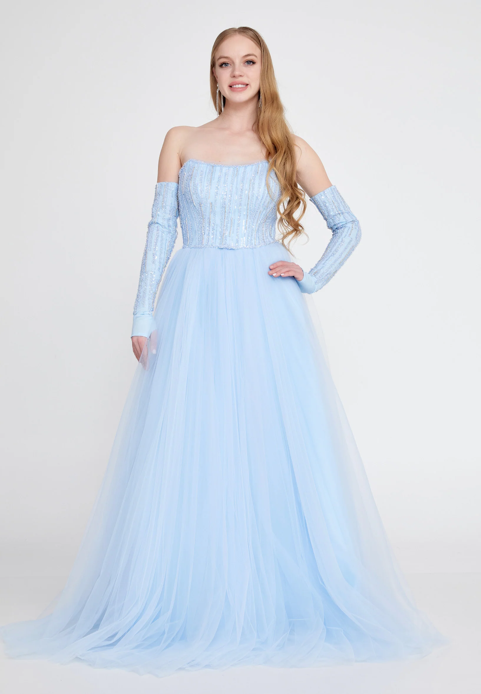 Off Shoulder Maxi Tulle A - Line Regular Prom Dress omn666