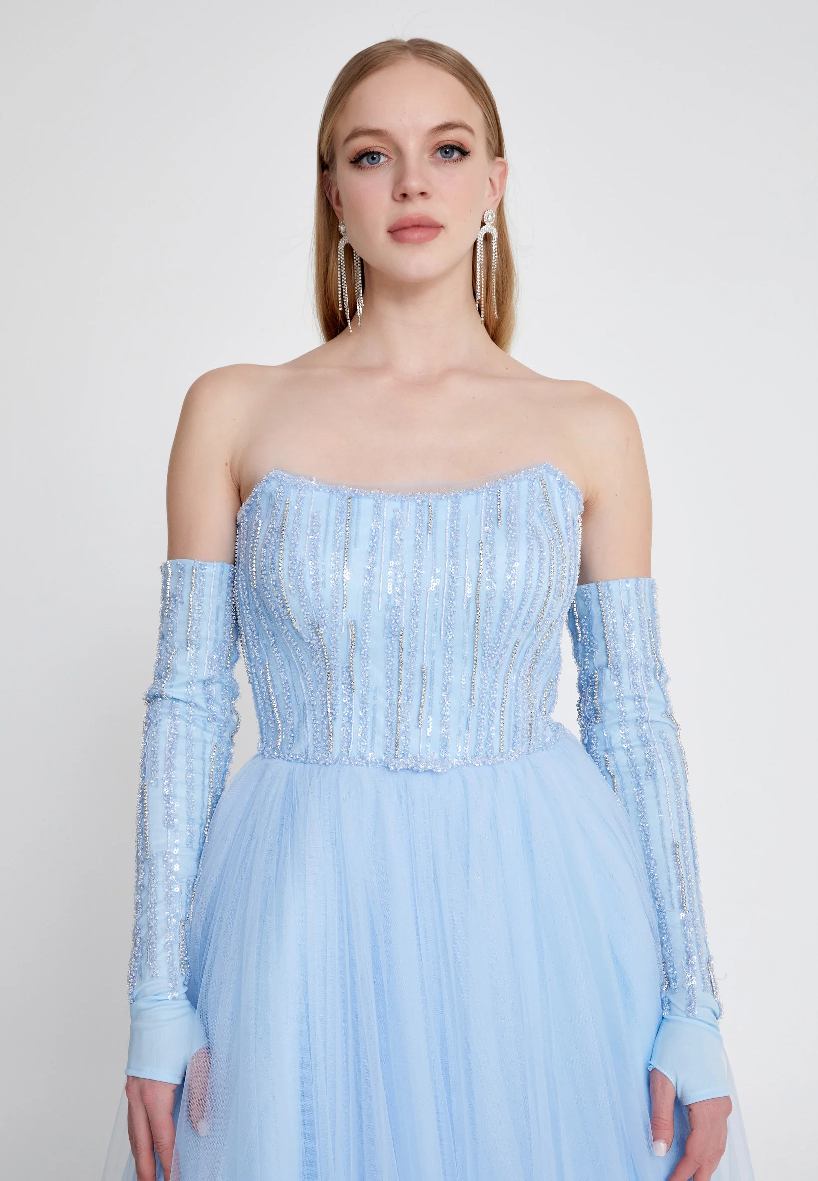 Off Shoulder Maxi Tulle A - Line Regular Prom Dress omn666 - Image 3