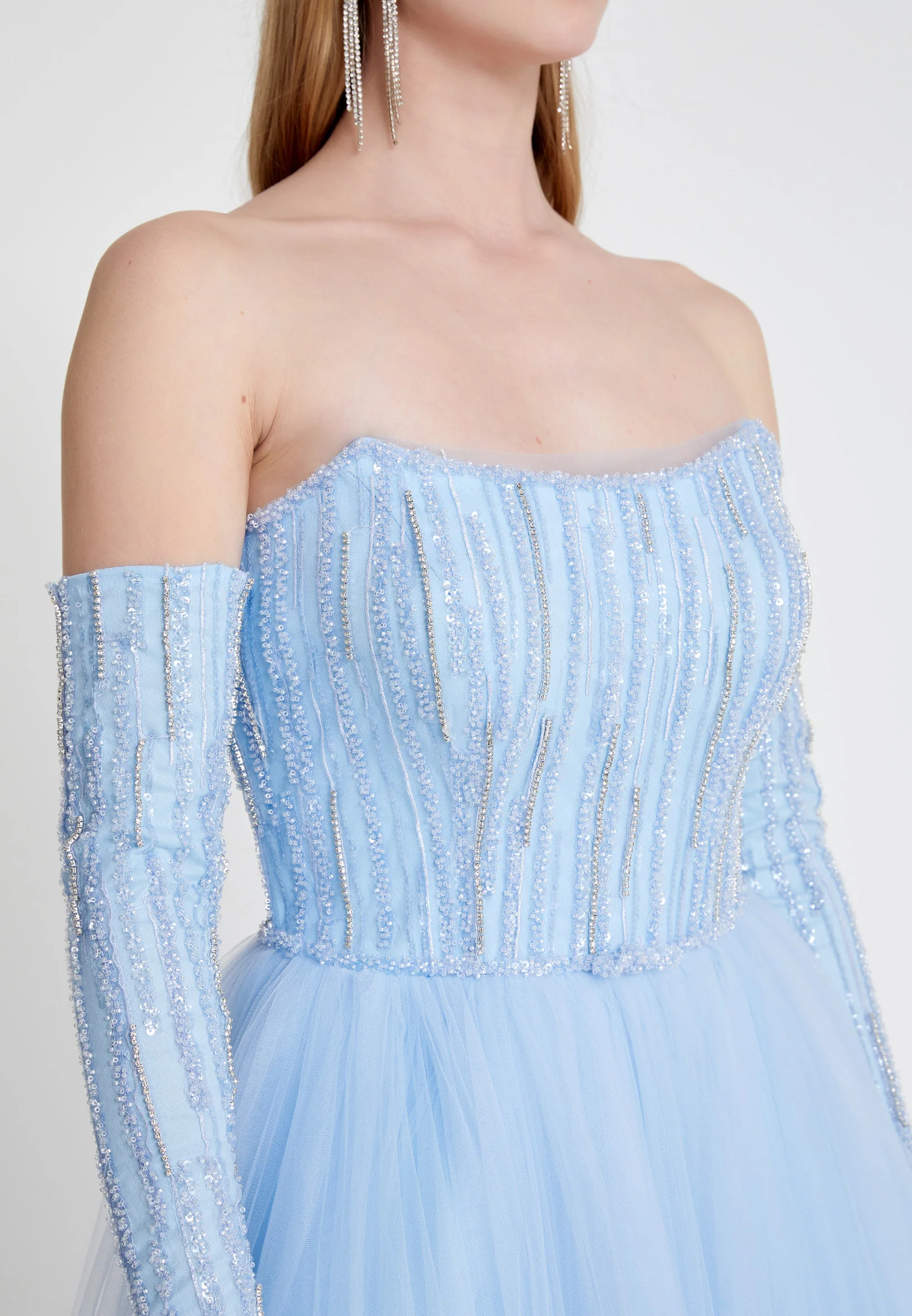 Off Shoulder Maxi Tulle A - Line Regular Prom Dress omn666 - Image 6
