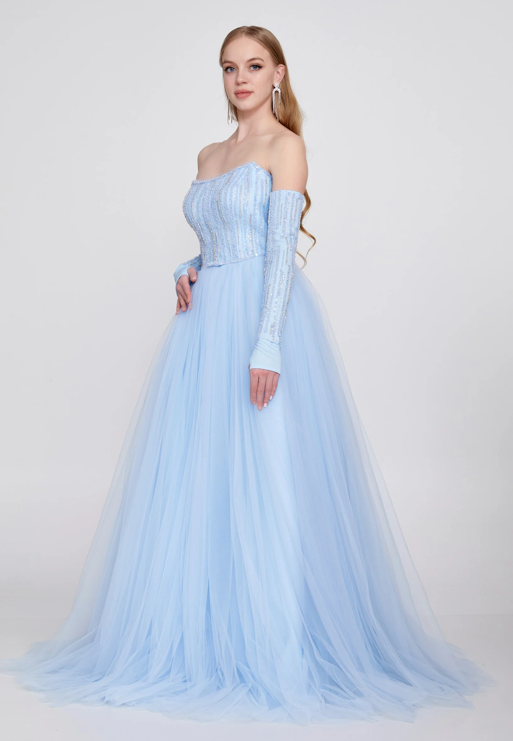 Off Shoulder Maxi Tulle A - Line Regular Prom Dress omn666 - Image 8