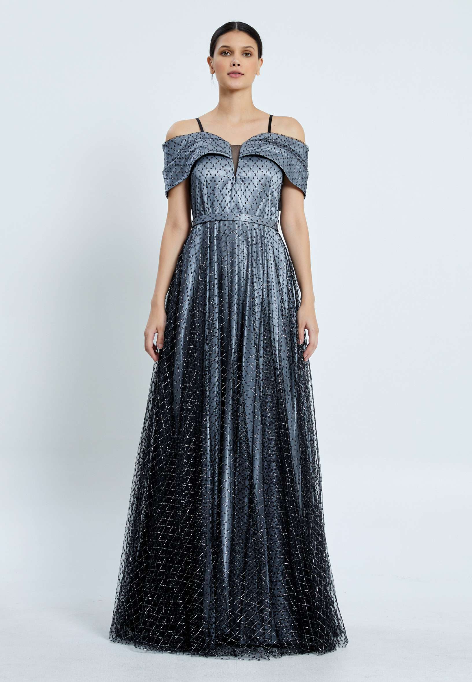 Off Shoulder Maxi Tulle A - Line Regular Prom Dress pnl7032