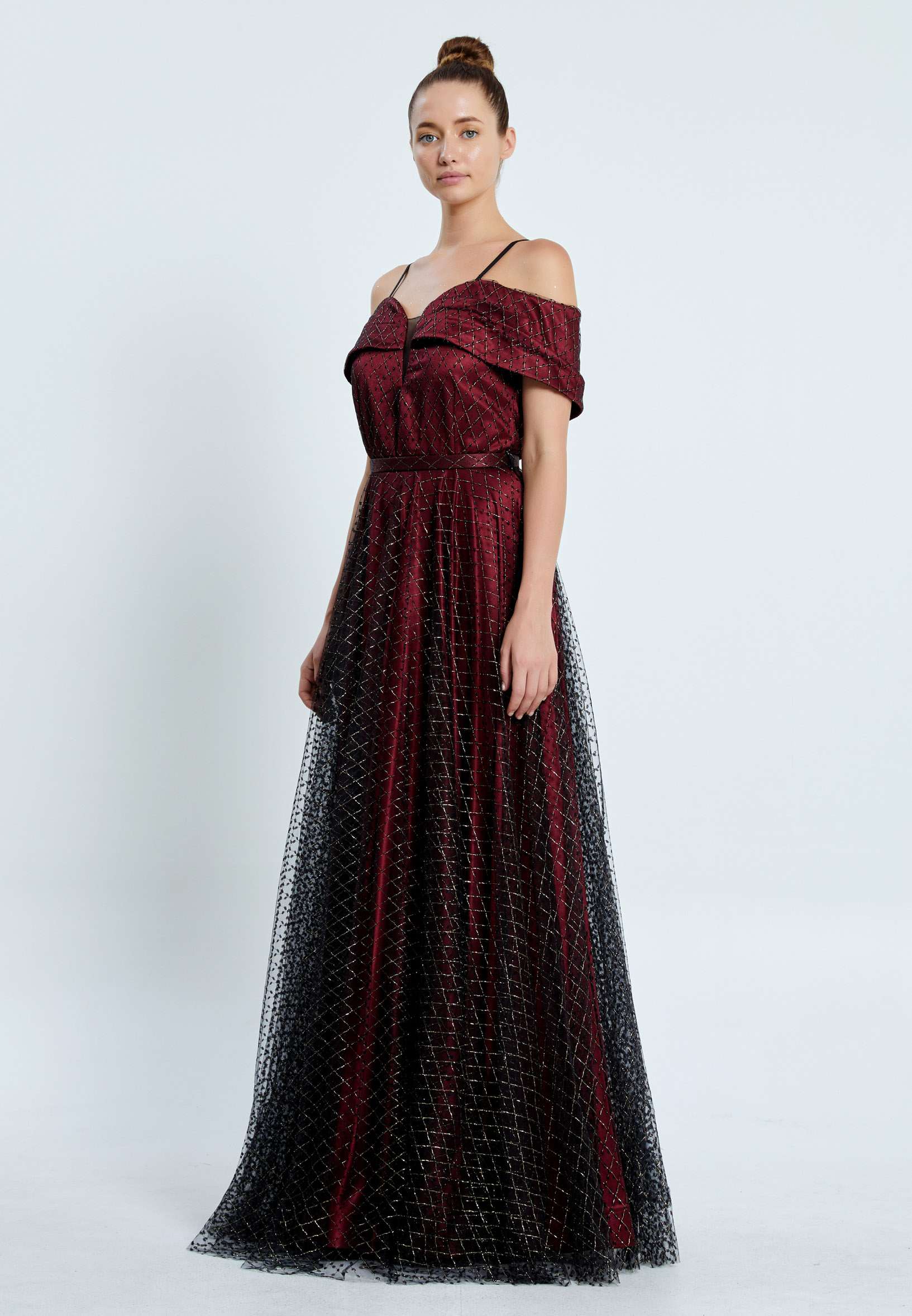 Off Shoulder Maxi Tulle A - Line Regular Prom Dress pnl7032 - Image 15