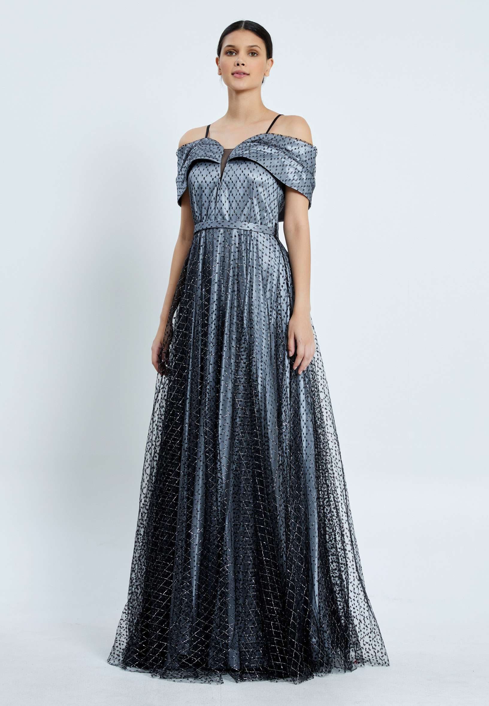 Off Shoulder Maxi Tulle A - Line Regular Prom Dress pnl7032 - Image 3