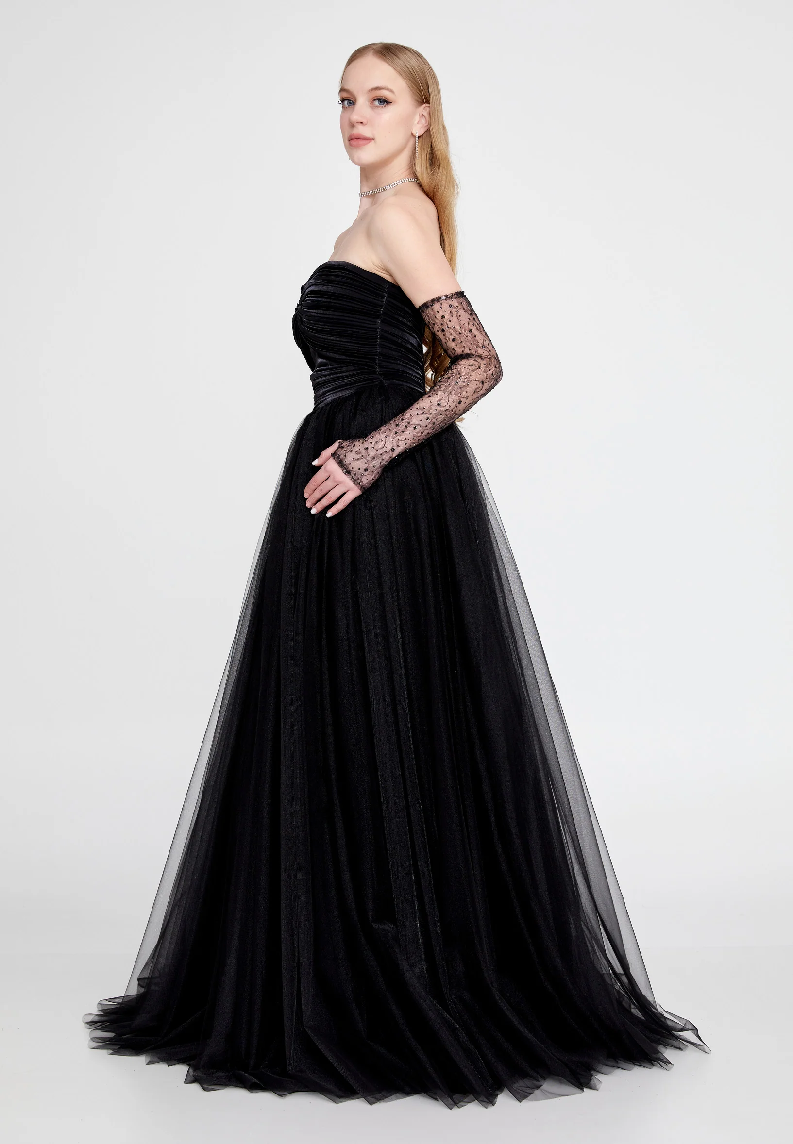 Off Shoulder Maxi Tulle A - Line Regular Prom Dress prl718 - Image 4