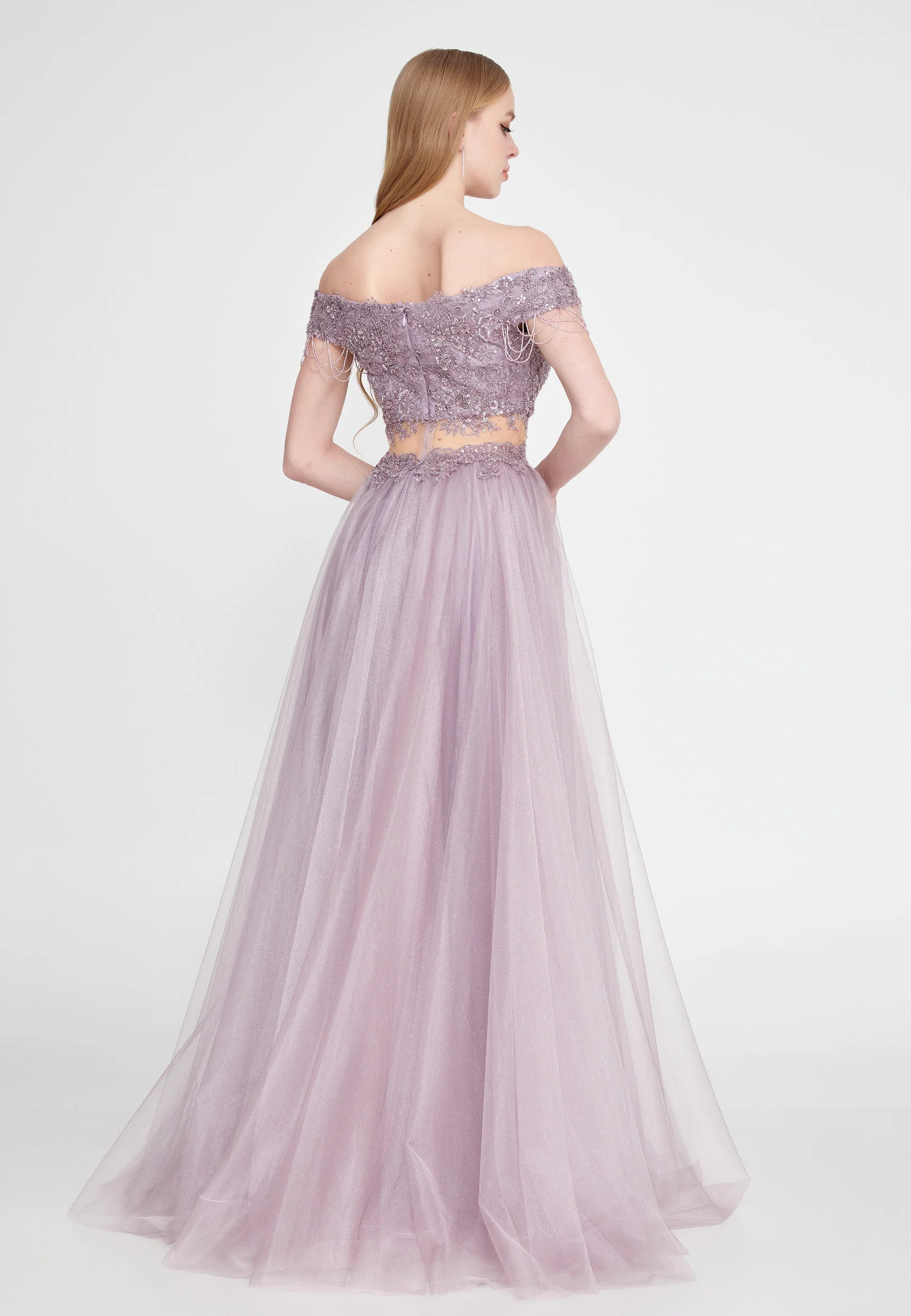 Off Shoulder Maxi Tulle A - Line Regular Prom Dress prl736 - Image 3